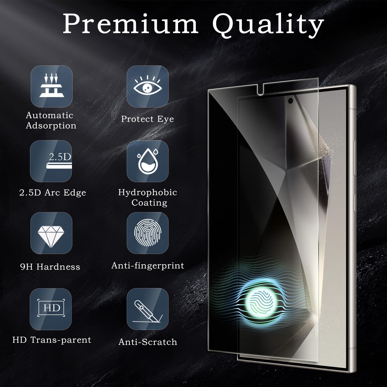 Pellicola protettiva per la privacy per Samsung Galaxy S24 Ultra, accessori in vetro temperato infrangibile, pellicola in vetro temperato anti spia, ultra resistente, durezza 9H, antiriflesso, HD,