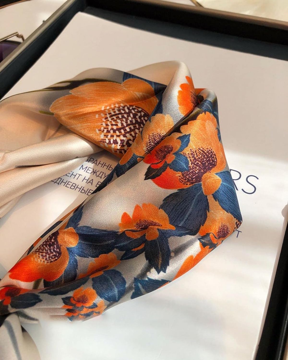 PoeticEHome 100% Pure Mulberry Silk Square Scarf 27"x27" Women Neckerchief Headscarf Gift Packed - Image 3