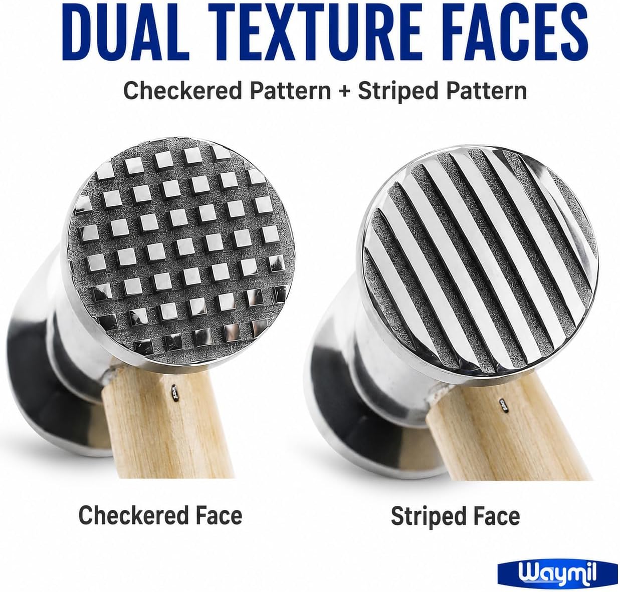 Texturing Hammer for Jewelry Making, Dual-Sided Metal Surface Design Hammer with Checkered and Striped Faces, Wood Handle, 10-3/4 Inch, for Copper, Brass, Silver and Soft Non-Ferrous Metals
