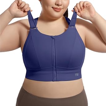 High Impact Sports Bras for Women Adjustable Zip Front Plus Size Workout Bra Full Coverage Removable Padded Running