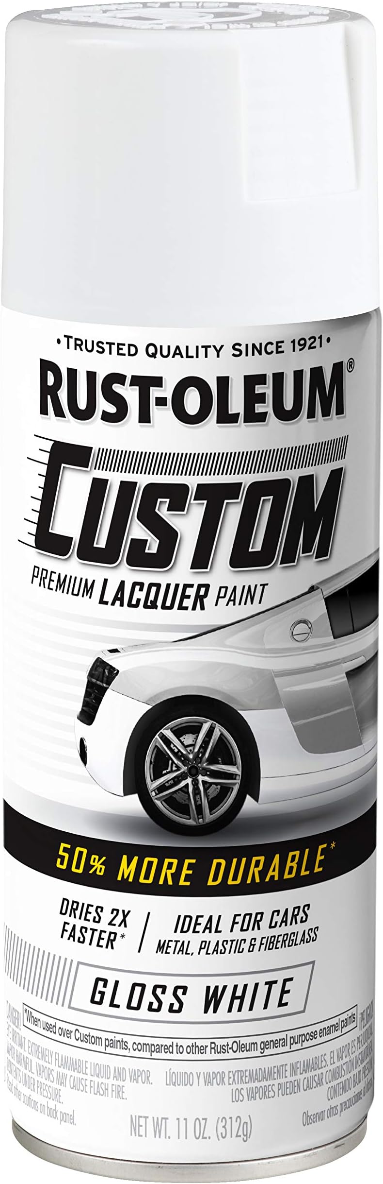 Rust-Oleum 352722 Automotive Custom Lacquer Spray Paint, 11 oz, Gloss White