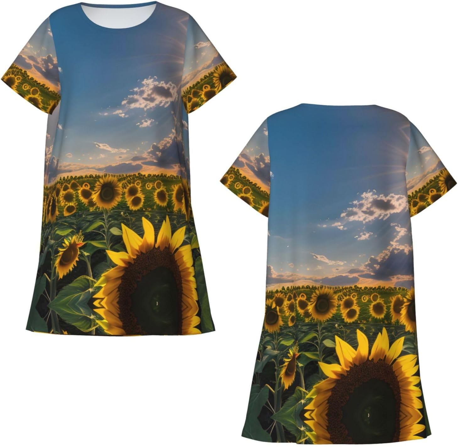 Sunflowers Sunlight Print Sleep Shirts for Women Short Sleeve Night Shirts for Sleeping Pullover Nightgown