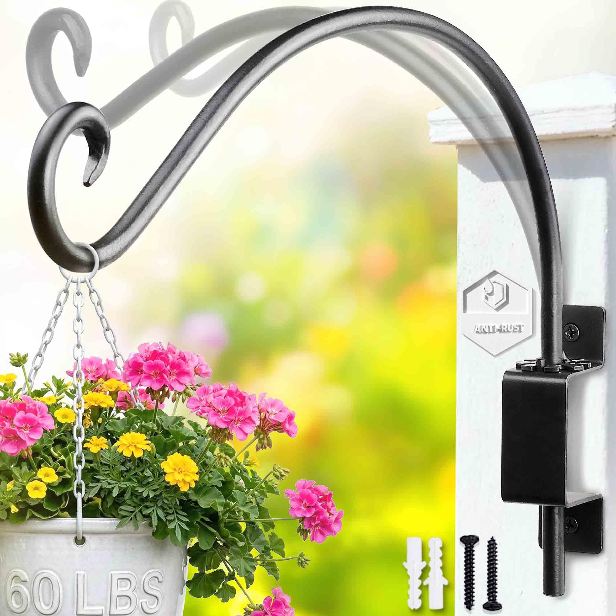 Qiang Ni Black Swivel Plant Hanger - 16 Inch 60 Lbs Capacity Anti-Rust Metal Wall Mount Hook With Mounting Screws - For Indoor Outdoor Hanging Bird Feeders, Flower Baskets, Wind Chimes, Lanterns