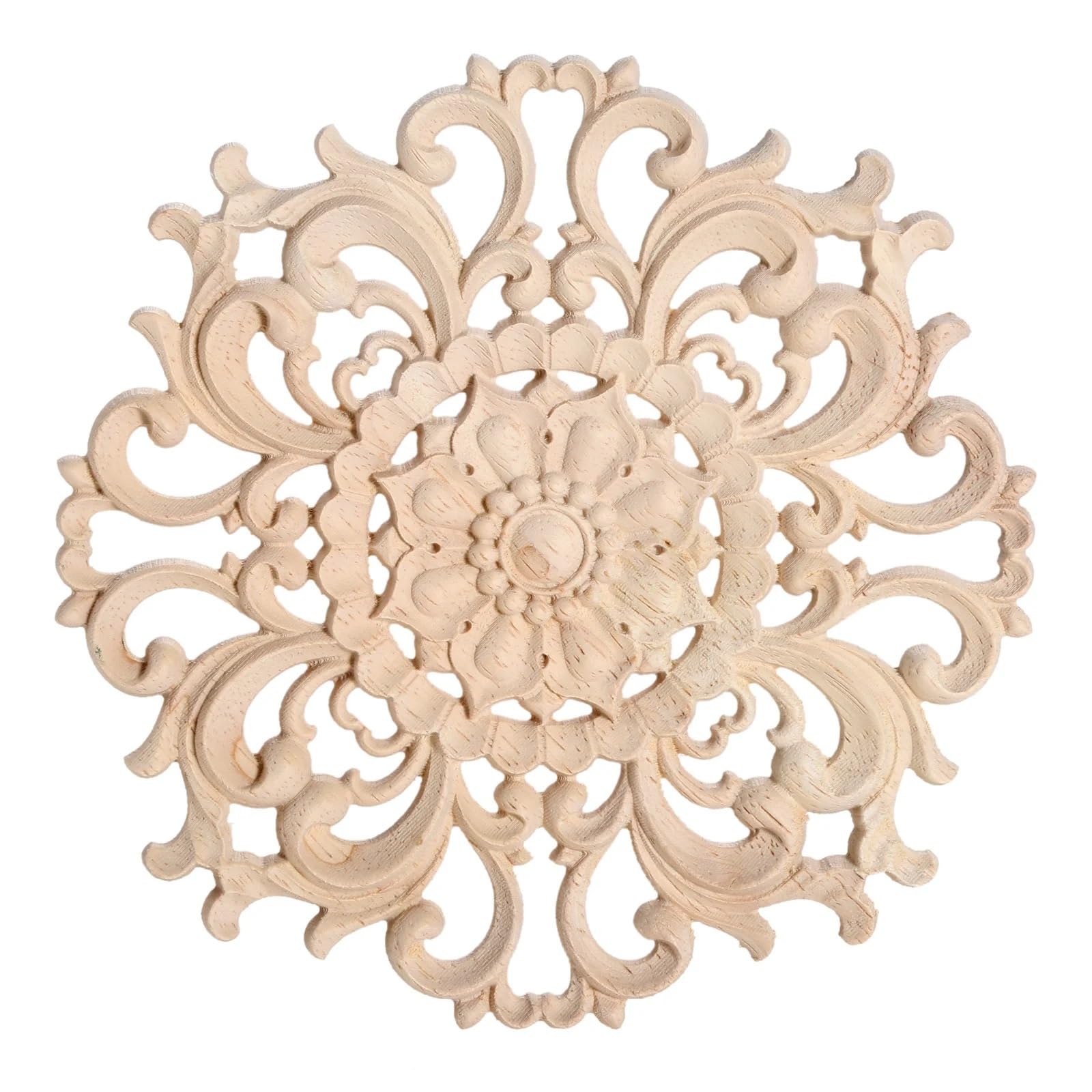 Corte simmetrica di onlay intaglio fiori in legno | Decalcomania for intaglio di fiori in legno simmetrico da 10 cm, disco non verniciato, mobili for porte 3D