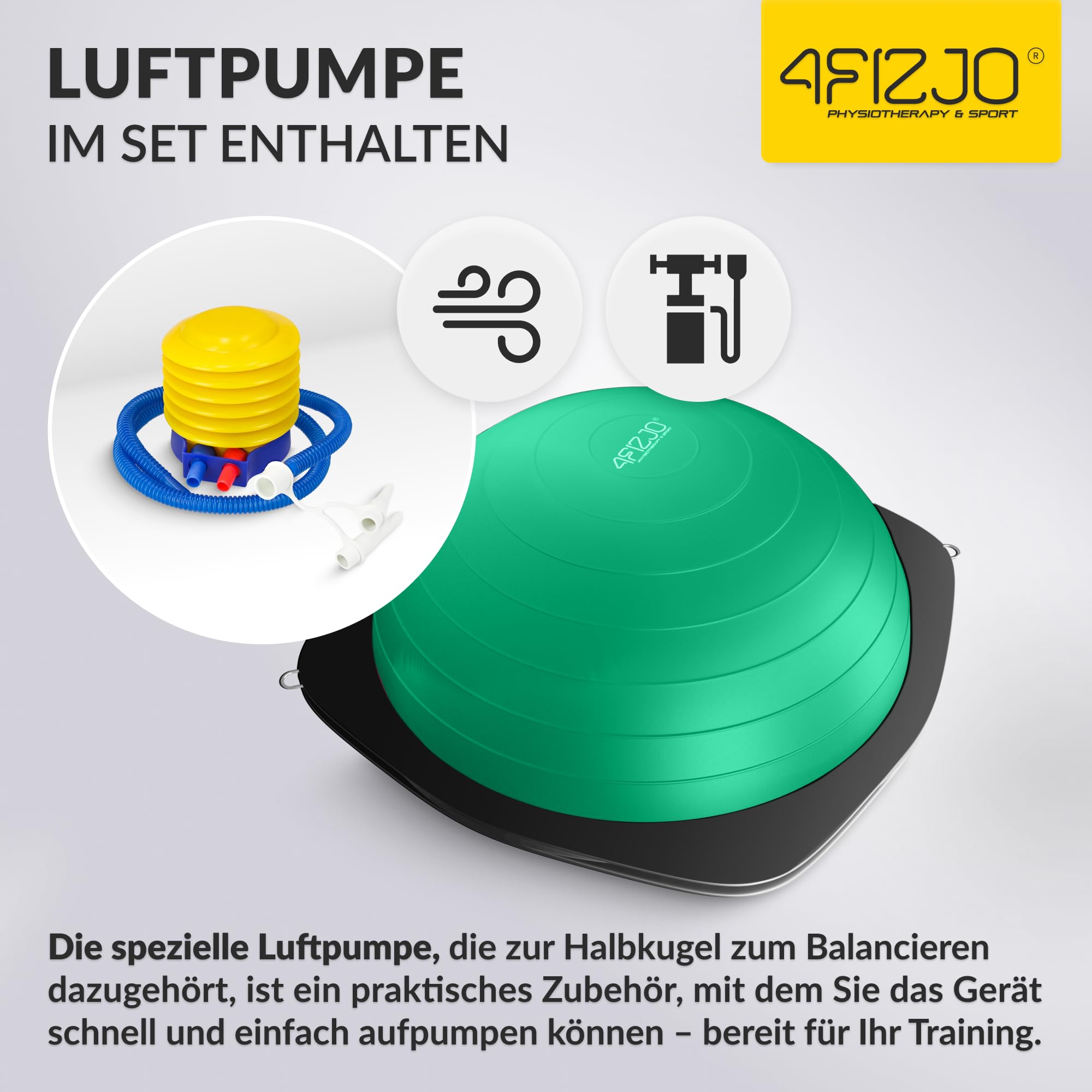 4FIZJO Balance Ball Trainer 60cm Anti-Rutsch, Halbkuge, Gymnastikball für Yoga Fitness, mit Widerstandsbändern, Pumpe, Gleichgewichtstraining, Krafttraining, Fitnessball
