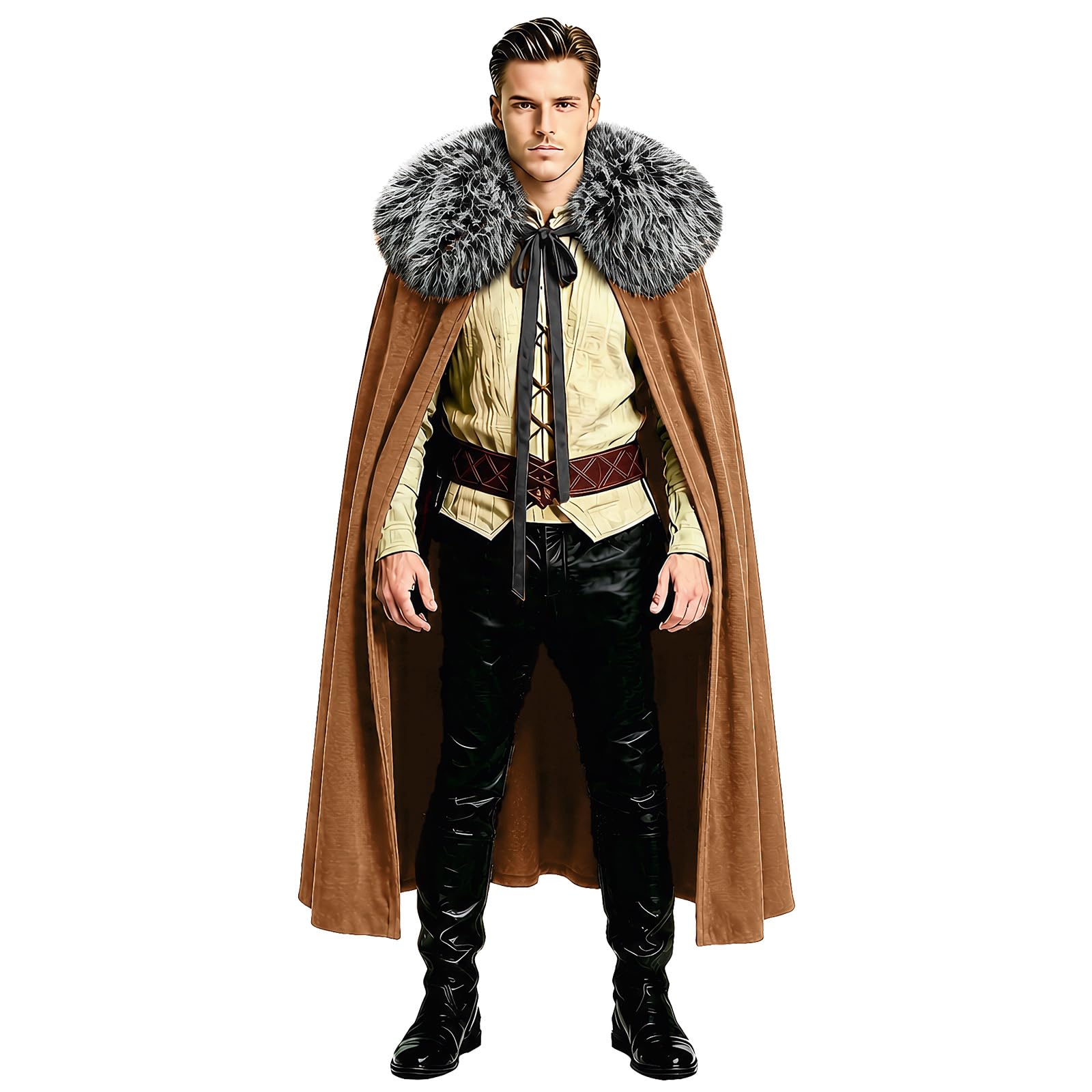 HZVRTN Viking Cloak with Fur Collar - Medieval Renaissance Fur Cape Costume, Wrap Collar Warrior Robe for Halloween Cosplay (Coffee)
