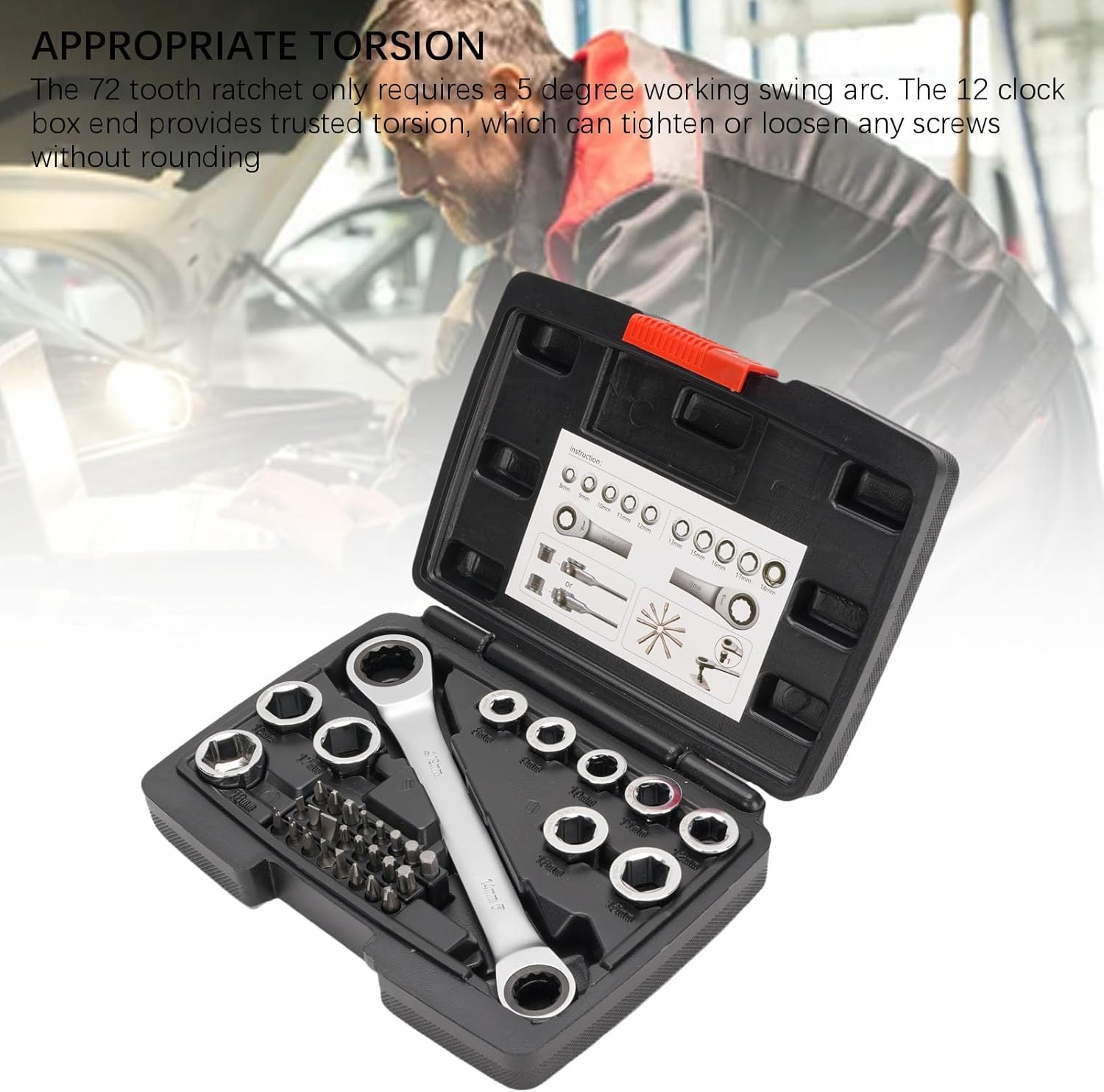 Generic 14-19mmソケットレンチセット、メトリック72緊急メンテナンスのための歯ラチェットレンチセット