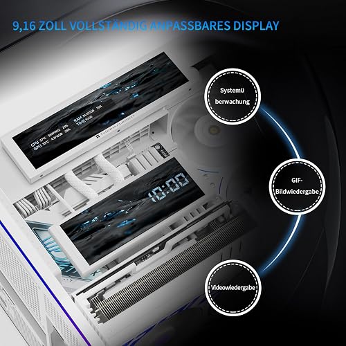 Thermalright A70 Vision White PC Case with 9.16 Inch Display, Panoramic Safety Glass, ATX Tower Supports ATX Motherboard/42 cm Graphics Cards, with ARGB Light Bar and Hidden Cable Management - 3
