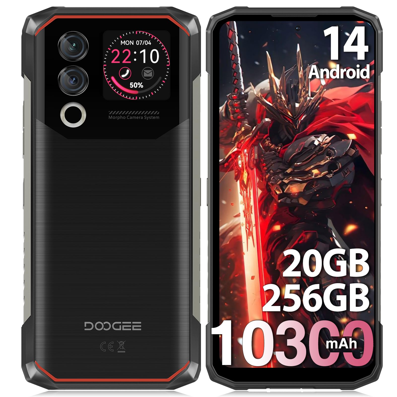 DOOGEE Blade 10 Max Rugged Smartphone,20GB+256GB/TF 2TB Android 14 Rugged Phone Unlocked,10300mAh Battery,6.56'' 90Hz Screen,50MP+8MP Camera,IP68/IP69K Waterproof Phones,Rear Display/NFC/Face ID/OTG