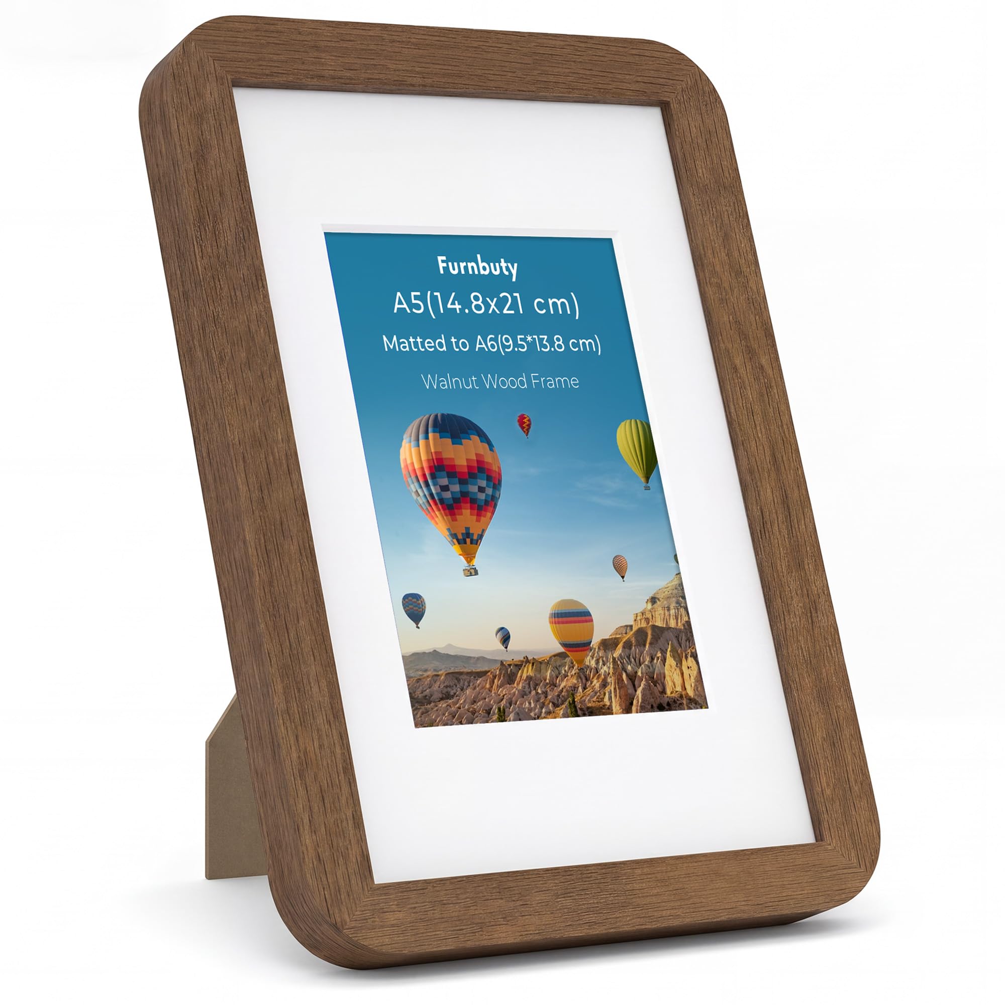 A5 Frame,Handcrafted Rounded Corner Walnut Photo Frame with Mat A6 or A5 Photo, A5 Picture Frame for Photos Certificates Art Prints Crafts, Tabletop & Wall Mountable for Home, Office, Family โ image 1