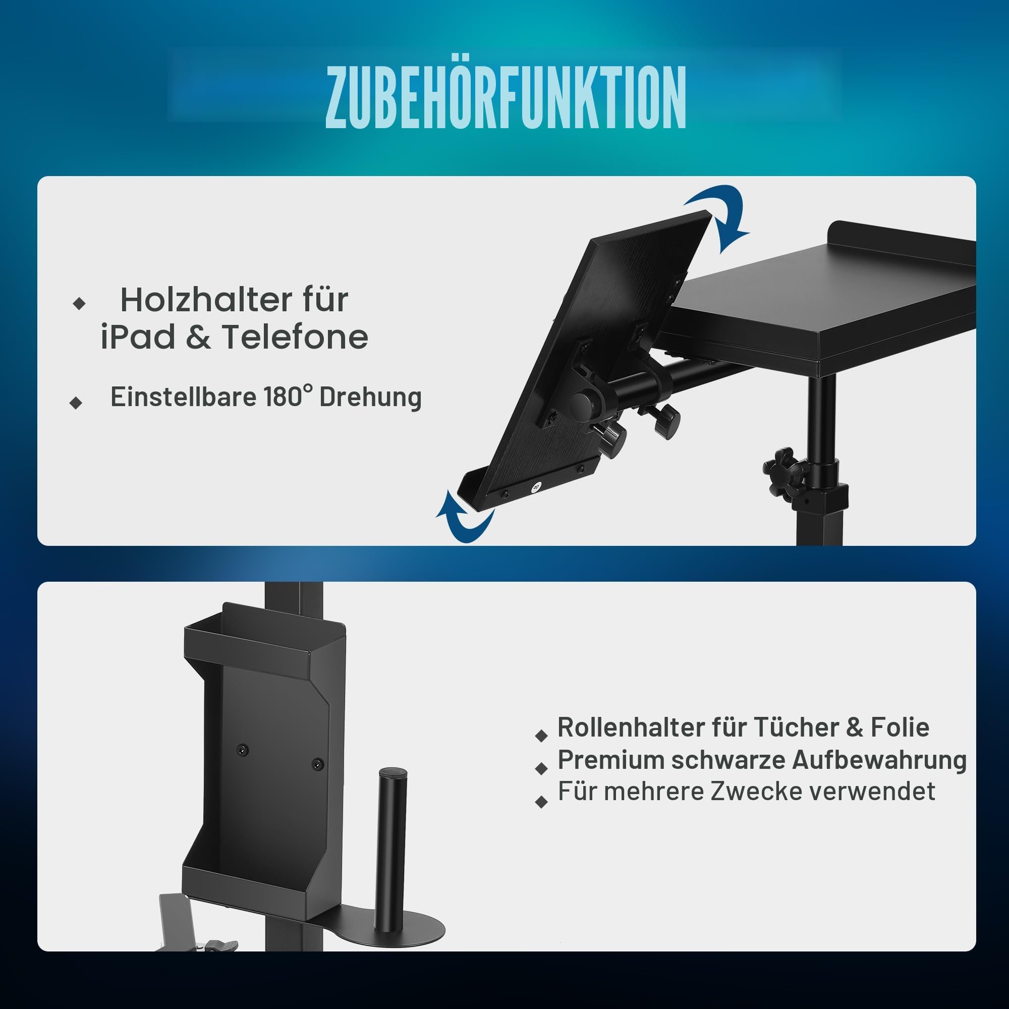 POARMEEY Tattoo Tray Cart on Wheels with Extension Drehbar Tattoo Table Station Versatile Rolling Tool Tray for Artist Studio and Beauty Salon