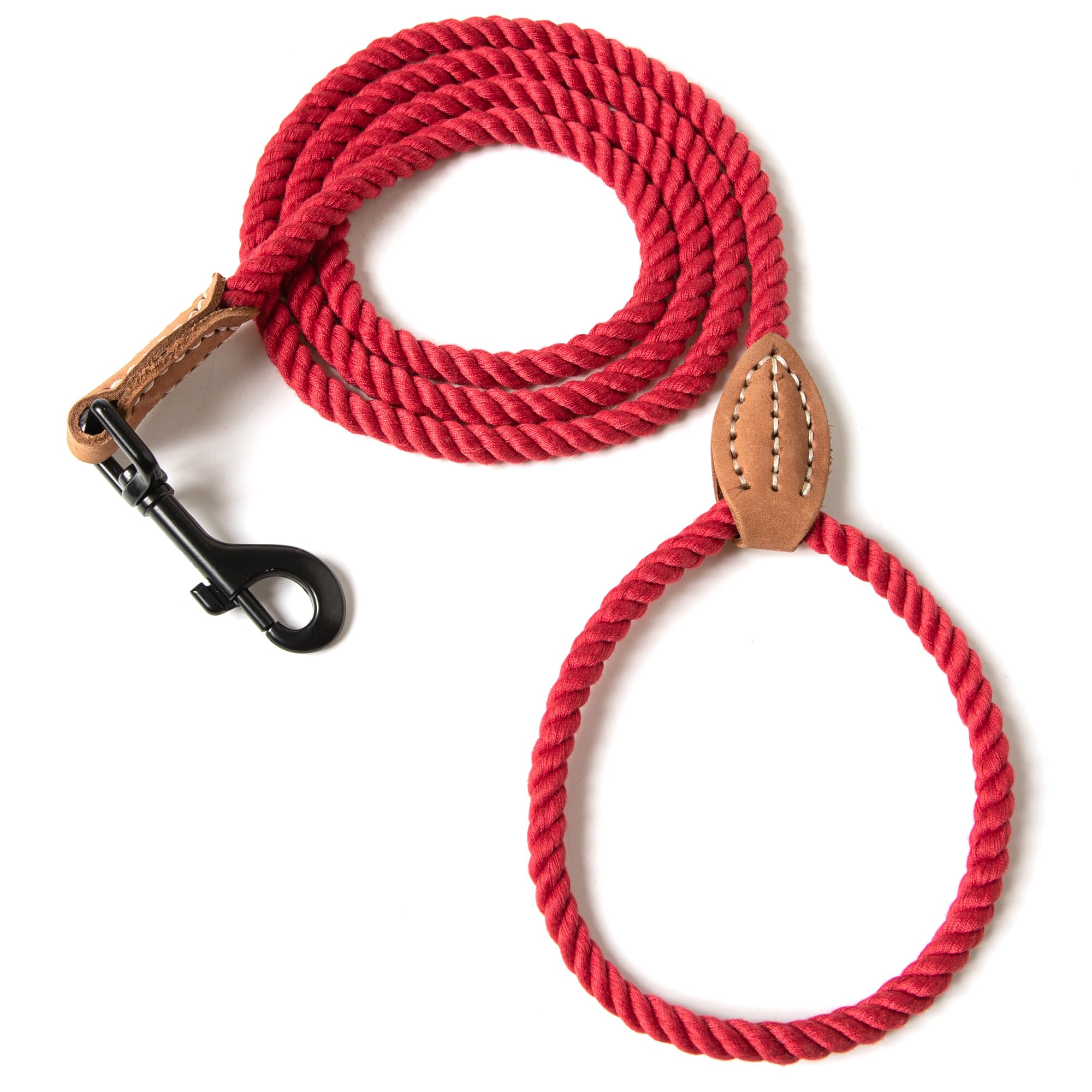 Mile High Life Dog Leash, Braided Cotton Rope Leashes with Leather Tip - Heavy Duty Metal Clasp, 5FT, 1/3" Thick - Wedding, Walking Leash for Small
