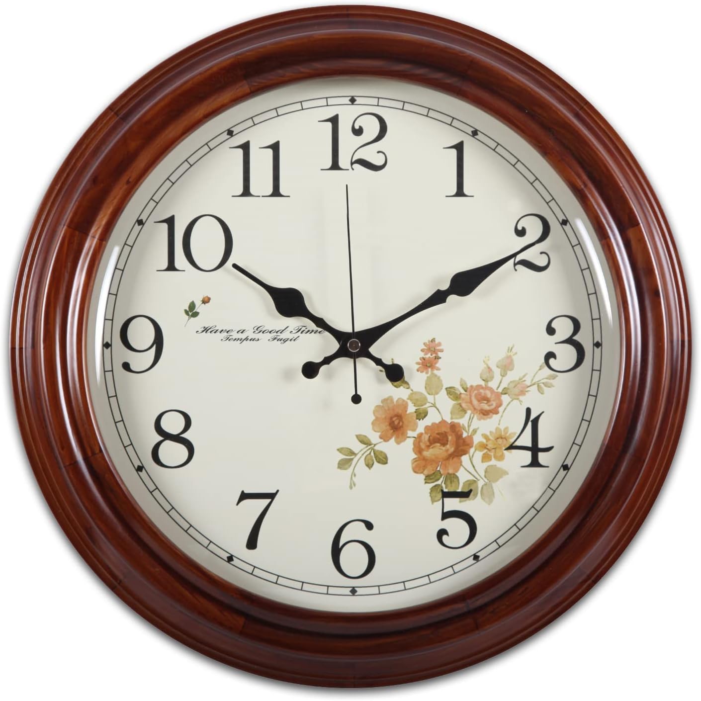 15" Round Wooden Wall Clock Silent Classic Simple Elegant Timepiece Mid Century Vintage Style Clock