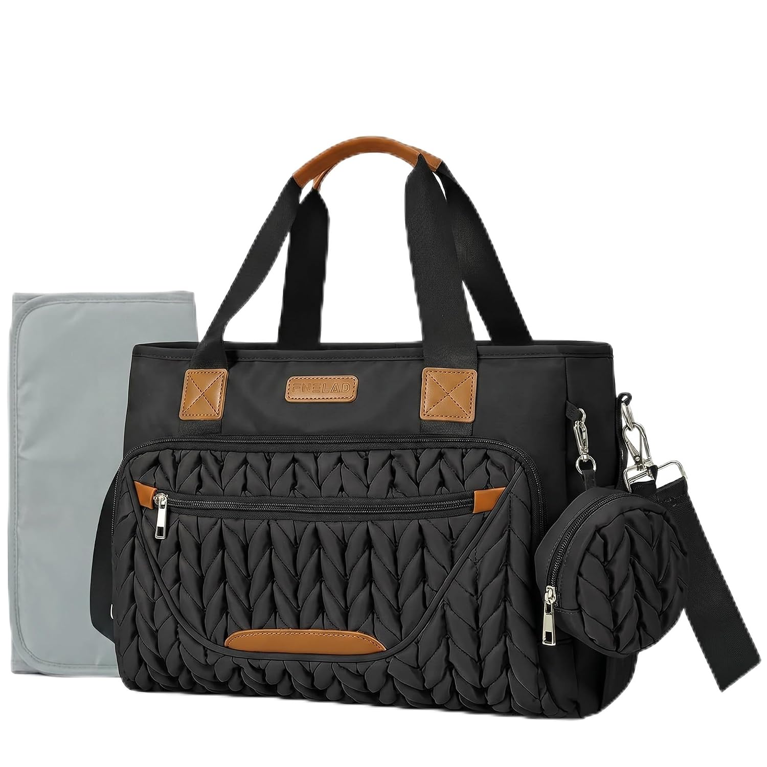 FHELAD Diaper Bag Tote for Women, Baby Diaper Bag Set (Obsidian Black)