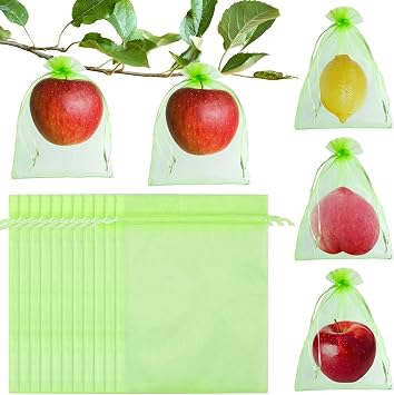 Morcheiong 60Pcs Protection Bags 6" x 8", Reusable Netting for Fruit Trees, Garden Mesh With Drawstring Green