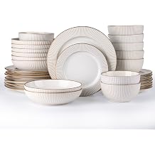 GBHOME Ceramic Dinnerware Sets, 32 pcs Embossed Elegant Stoneware Plates and Bowls Sets, Housewarming Wedding Gift | Dishwasher & Microwave Safe | Dishes Set Service for 8