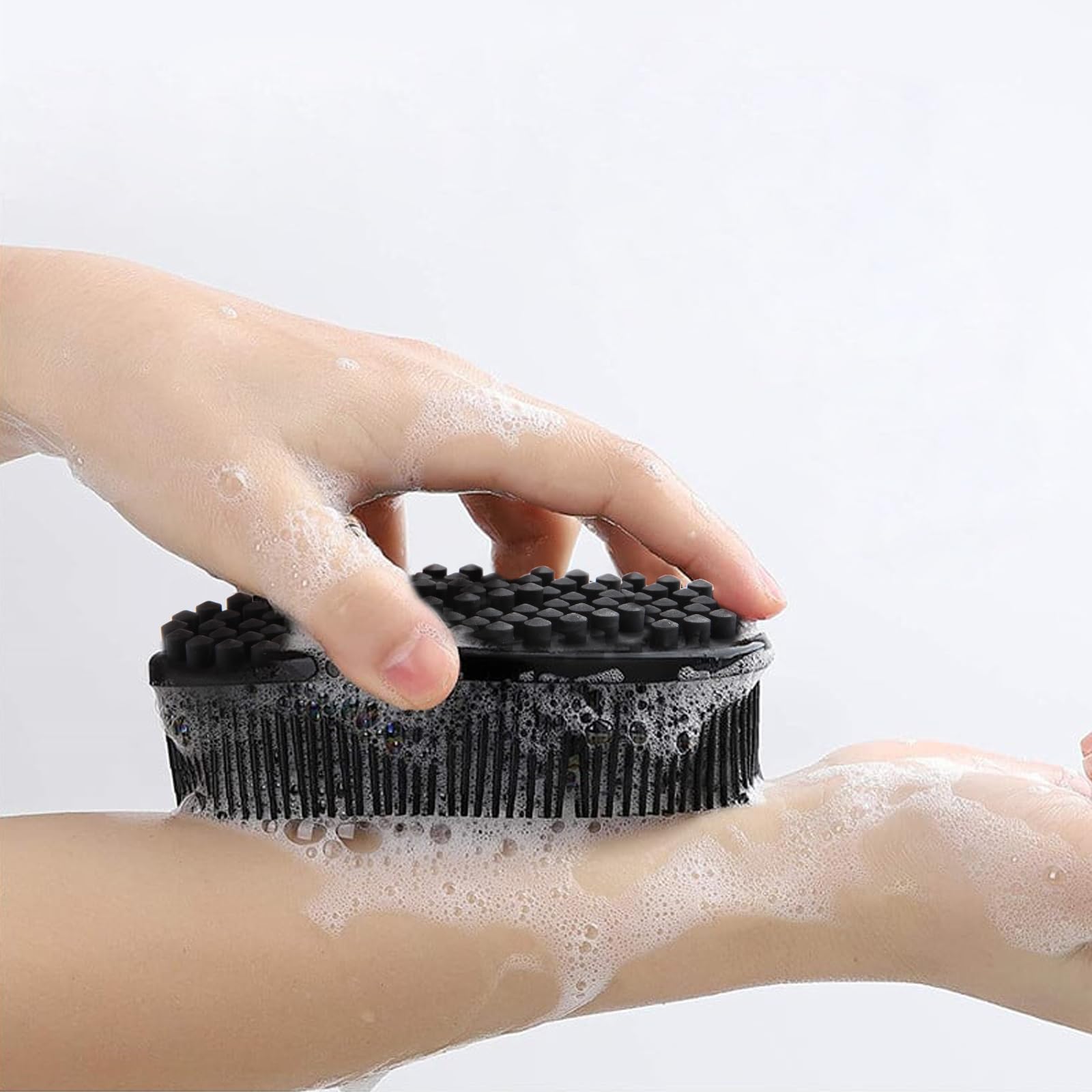 2 Pezzi Spazzola Schiena Doccia con Manico Lungo Spugna Silicone Corpo Nero Body Back Scrubber Lavaschiena per Doccia Esfoliante e Massaggio