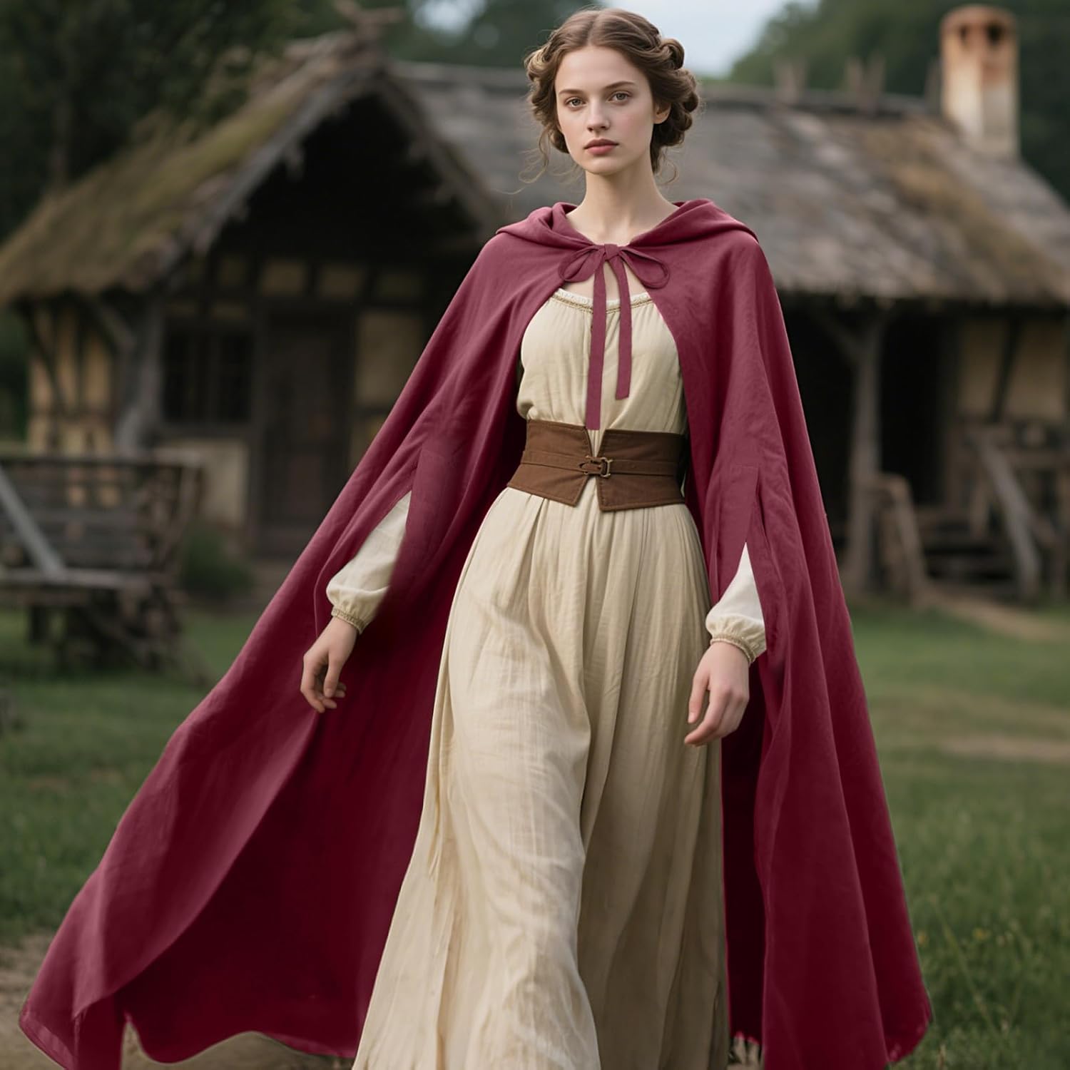 L'VOW Arm Holes Renaissance Cloak with Hood Medieval Women Hooded Cape for Halloween Cosplay - Image 7