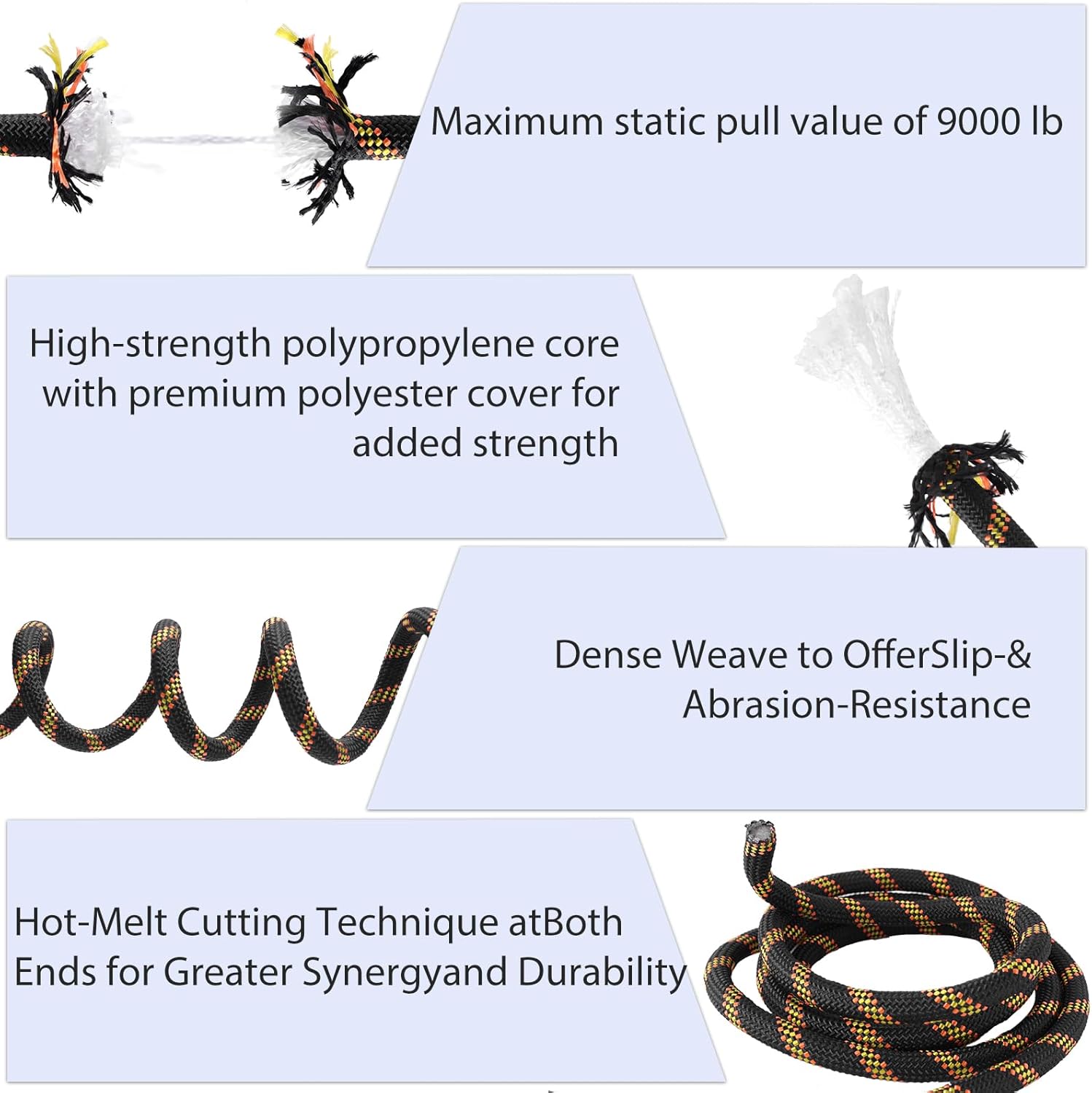 Arborist Rope Braided Polyester Climbing Rope 1/2Inch X 150Ft 48 Strands Black Bull Rope for Various Outdoor Applications,Construction,Tree,Pulling,Swing,Climbing