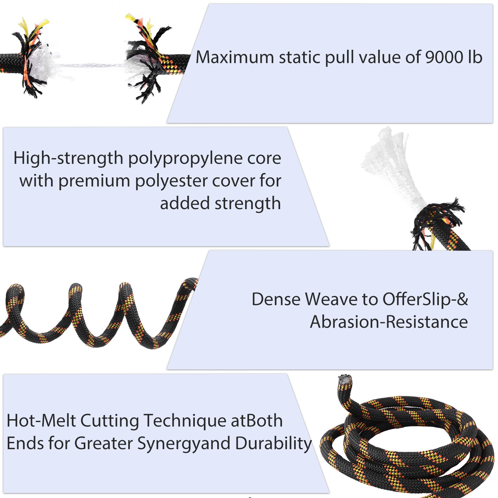 Arborist Rope Braided Polyester Climbing Rope 1/2Inch X 100Ft 48 Strands Black Bull Rope for Various Outdoor Applications,Construction,Tree,Pulling,Swing,Climbing