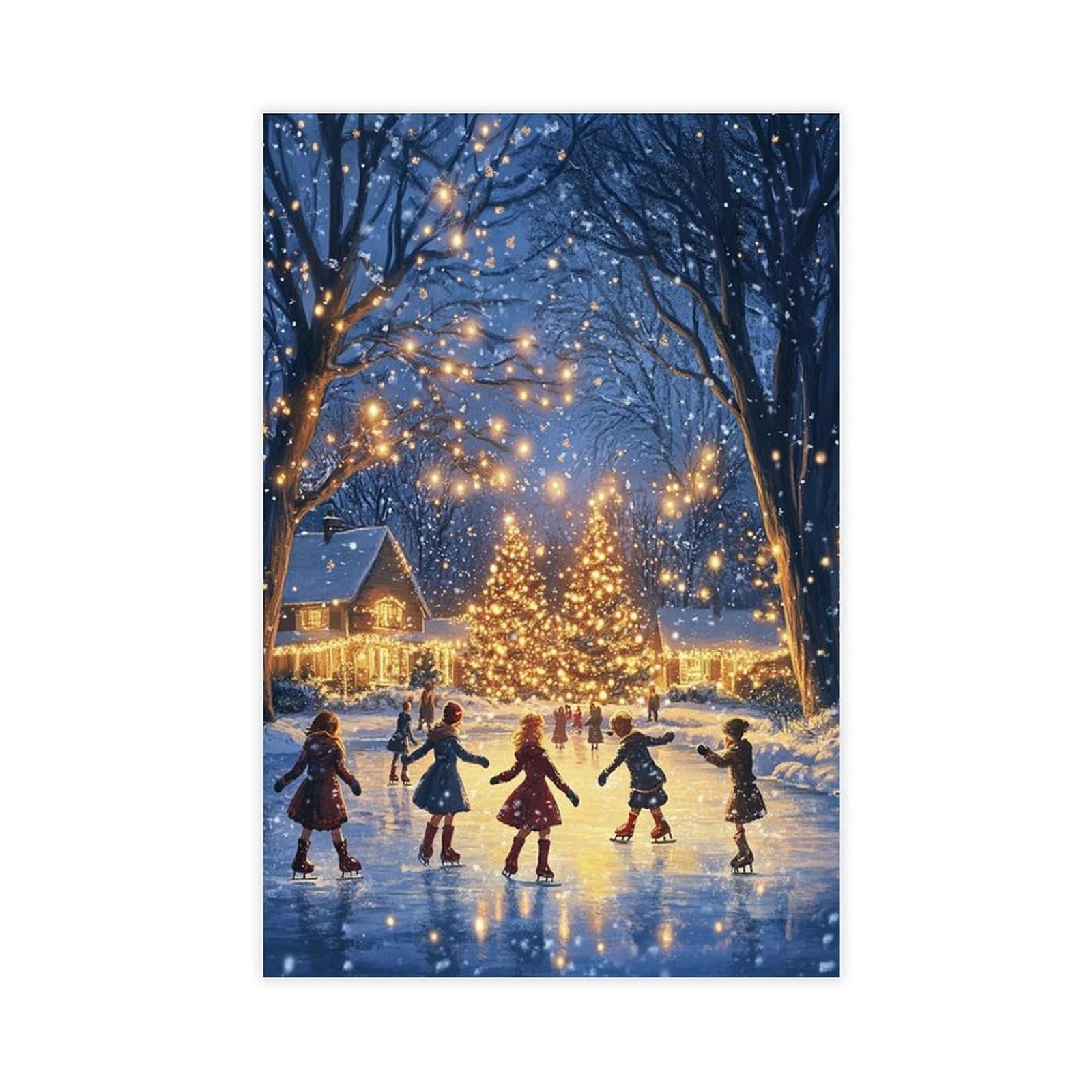 XVSGNAW Children Ice Skating Art,Frozen Pond And Falling Snow Canvas Poster Bedroom Decor Landscape Office Room Decor Gift 24" L X 36" W