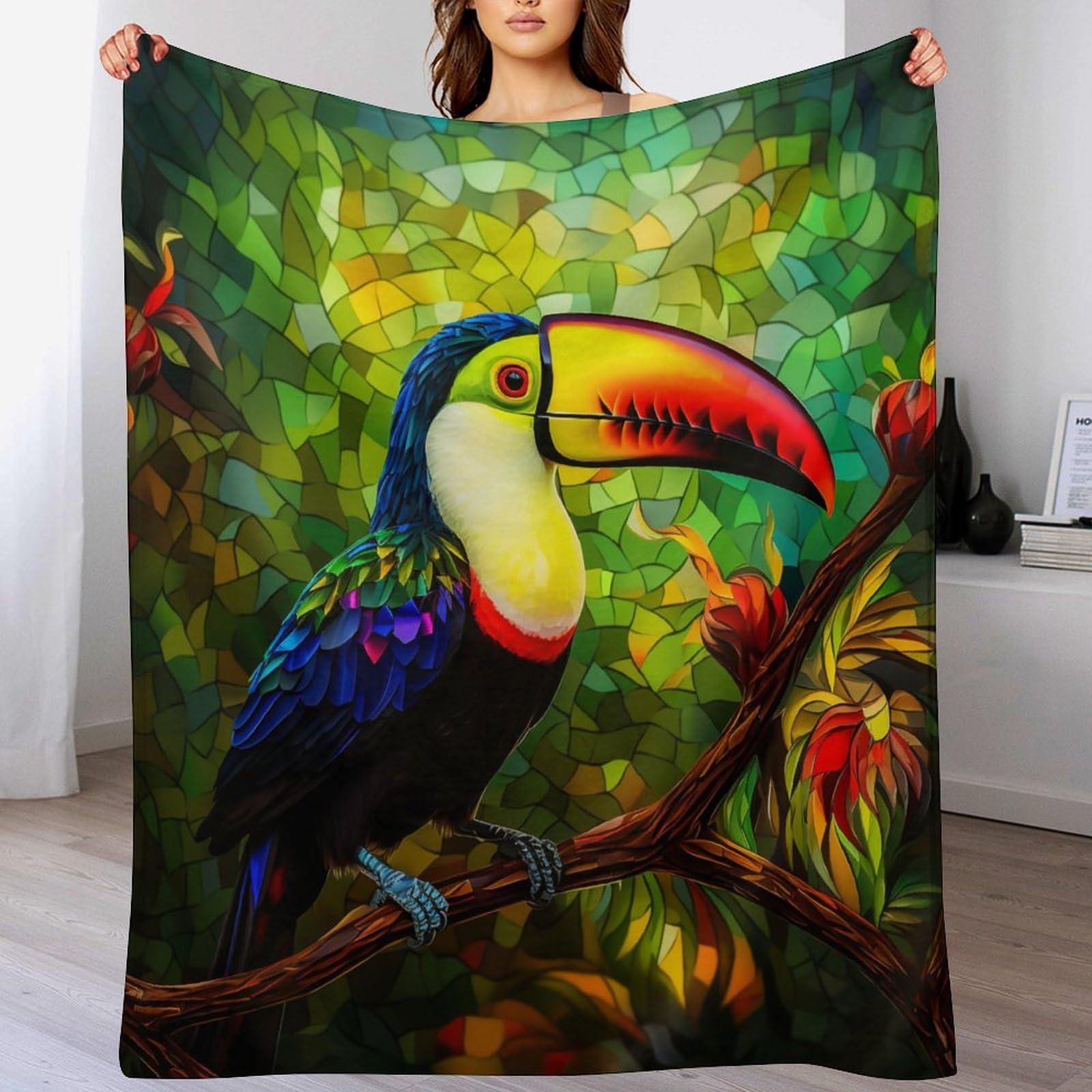 Couverture flanelle anti-froid plaid chaud toucans 150x200 super douce