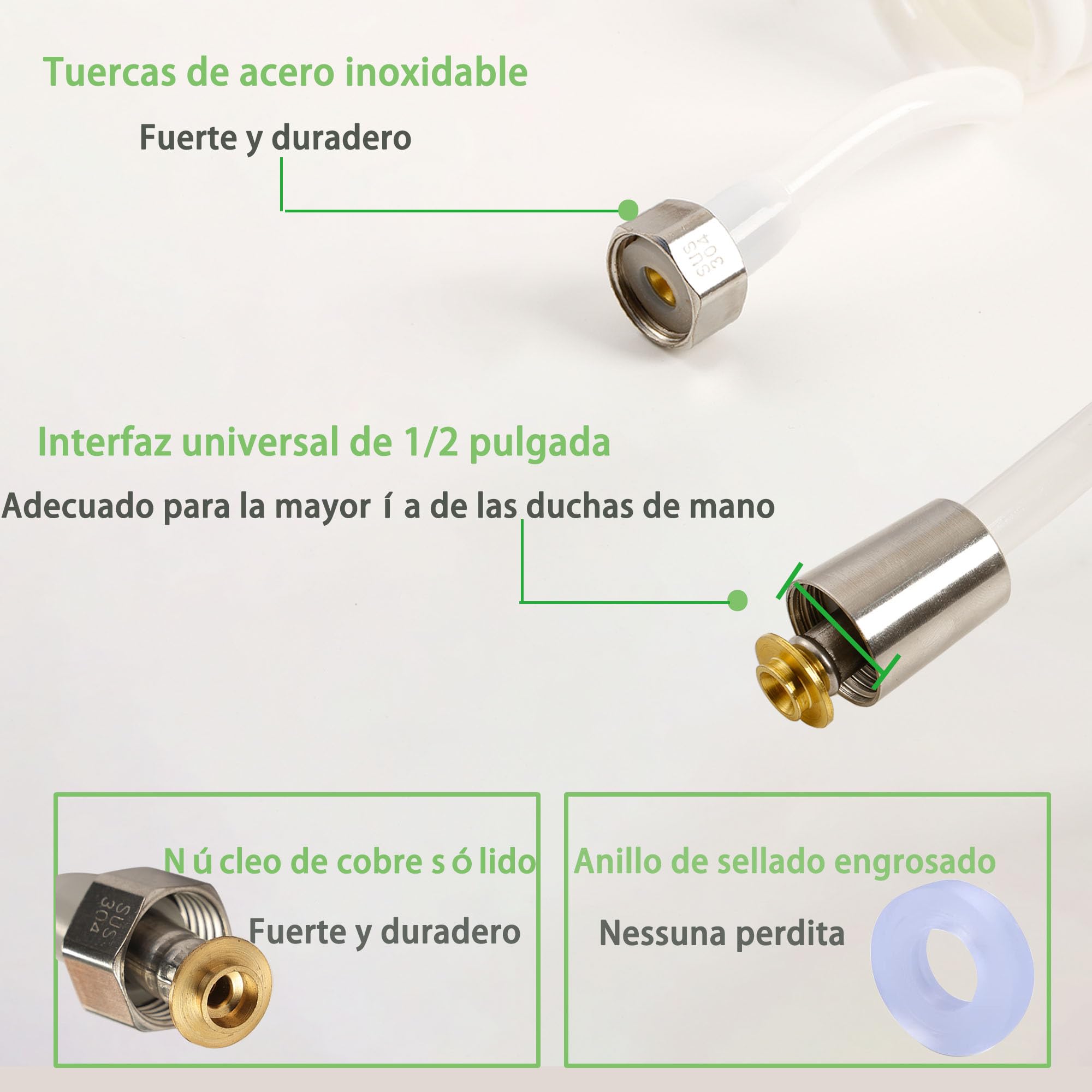 Manguera De Ducha Telescópica 5 Metros – Cable Con Resorte, Flexible, Compatible 1/2 Pulgada
