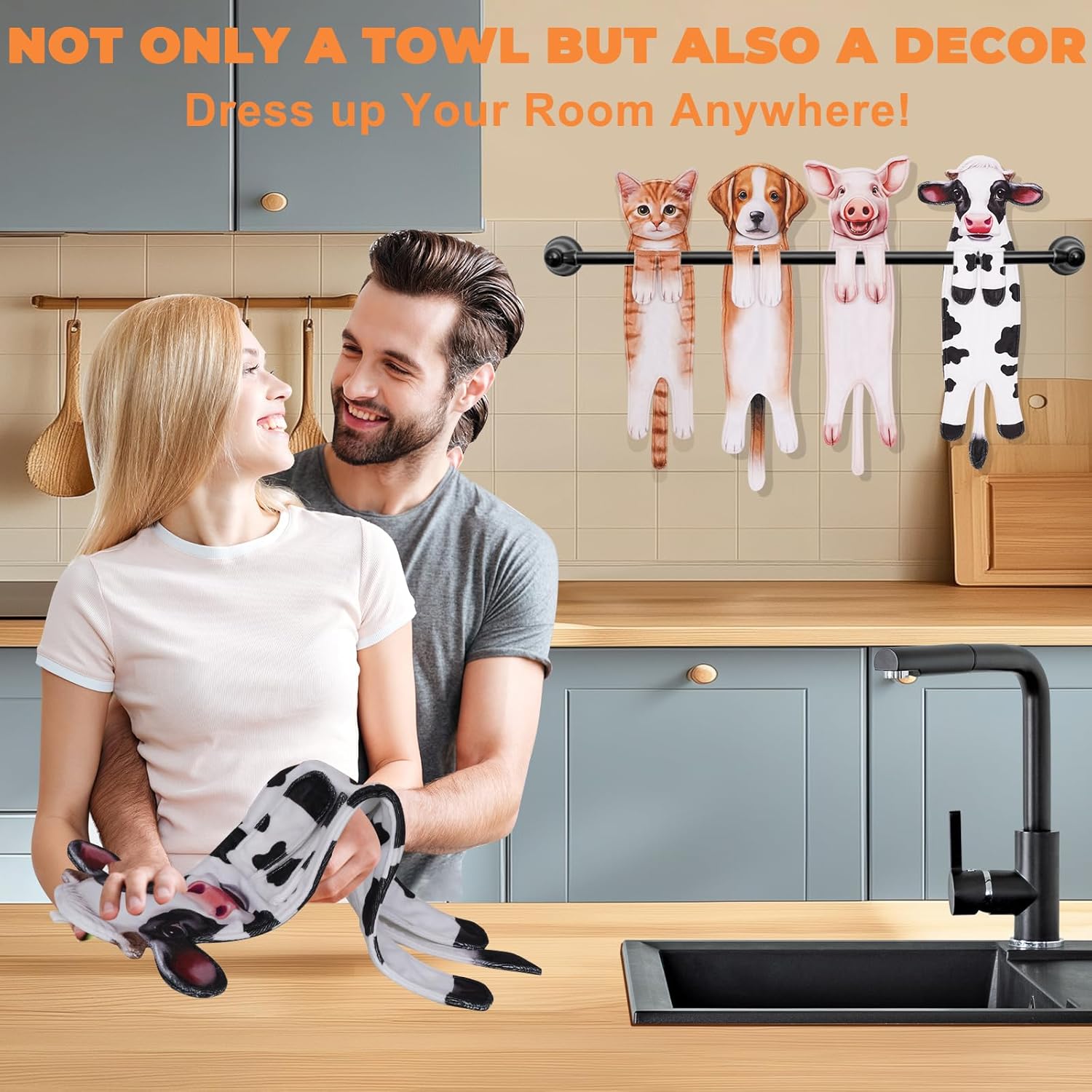 Cow Funny Hand Towels for Bathroom Kitchen - Cute Decorative Cow Decor Hanging Terry Cloth Face Towels Ultimate Absorption - Mothers Day Christmas House Warming Birthday Gifts for Women Cow Lovers - Image 3