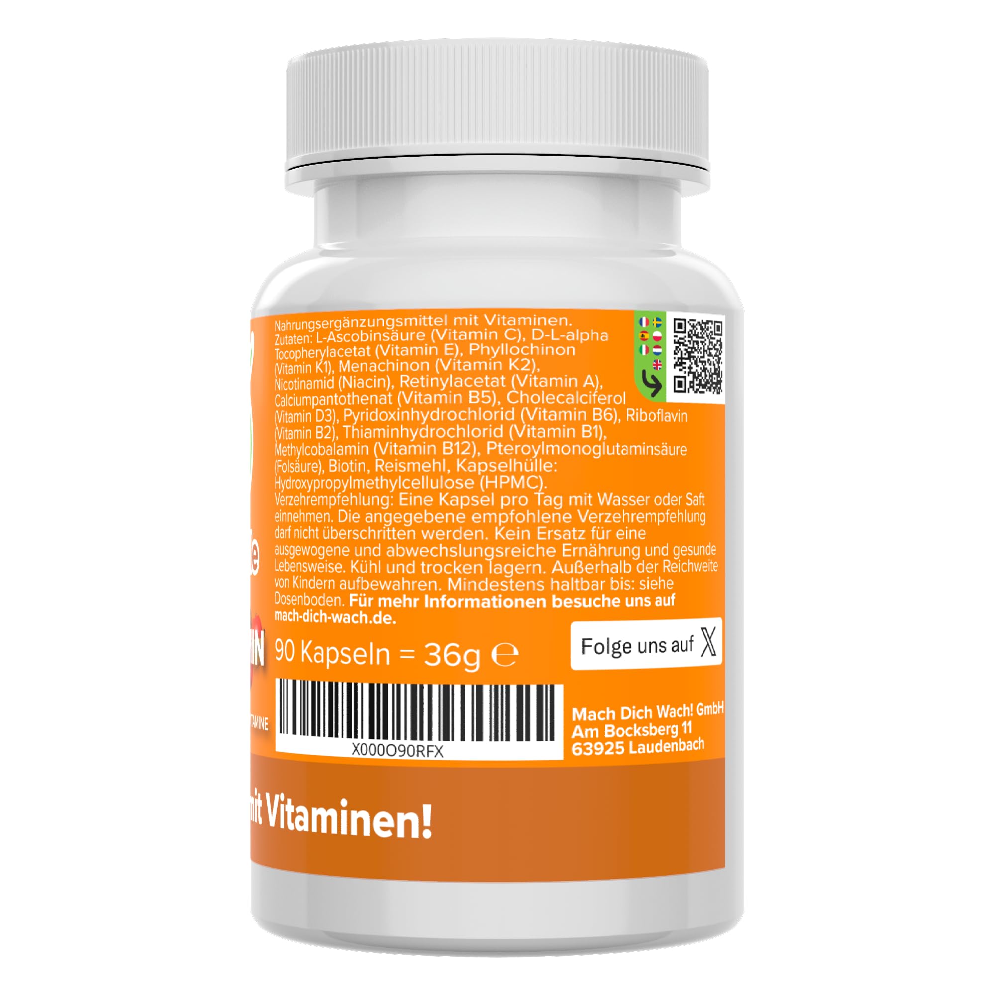Multivitamin Kapseln - für Erwachsene & Kinder - hochdosiert & vegan - alle A-Z Vitamine - Produktion in Deutschland - laborgeprüft - ohne Jod & Zucker - kleine Kapseln statt Tabletten - Vitamineule®