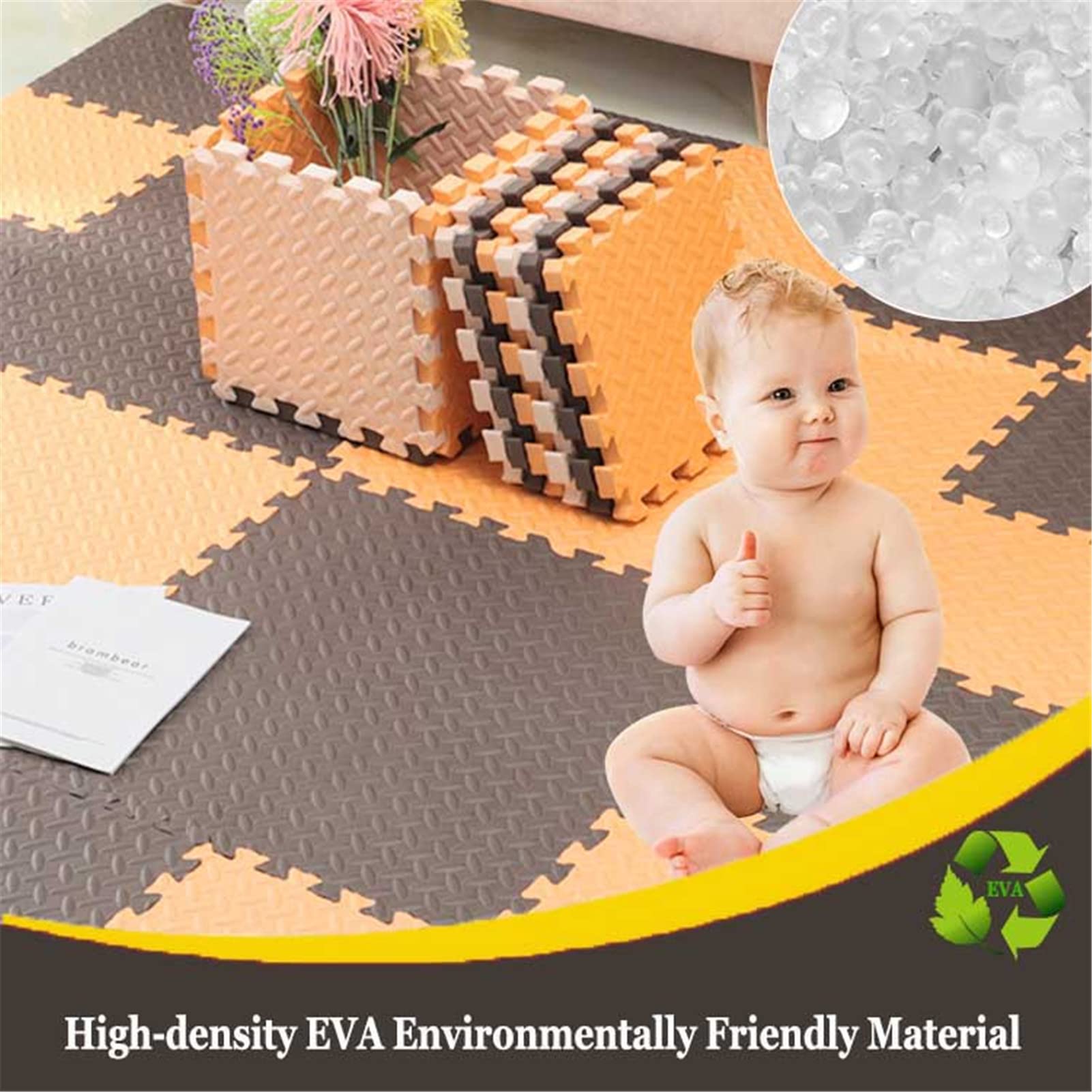 Baby spielmatte ineinandergreifende bodenmatte aus Schaumstoff wasserdicht und rutschfest Kinder Puzzlematten für drinnen oder draußen,Multifunktionsmatten,25x25x0.8cm,White+Black+Gray,24pcs