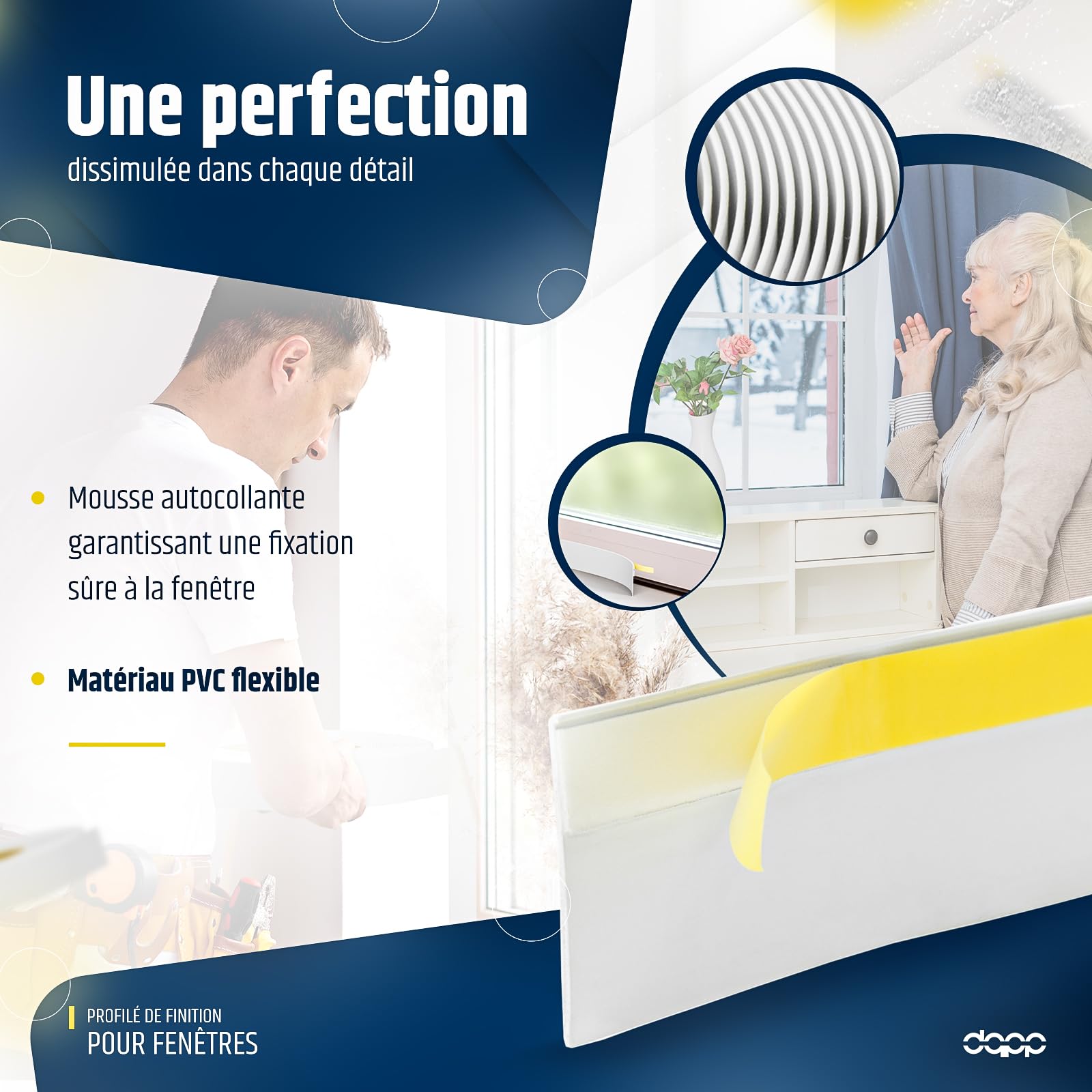 DQ-PP Bande de Masquage de Fenêtre | Longueur 5m | Largeur 70mm | Epaisseur 1,5mm | Blanc | auto-adhésif cacher | l'imperfection rebord