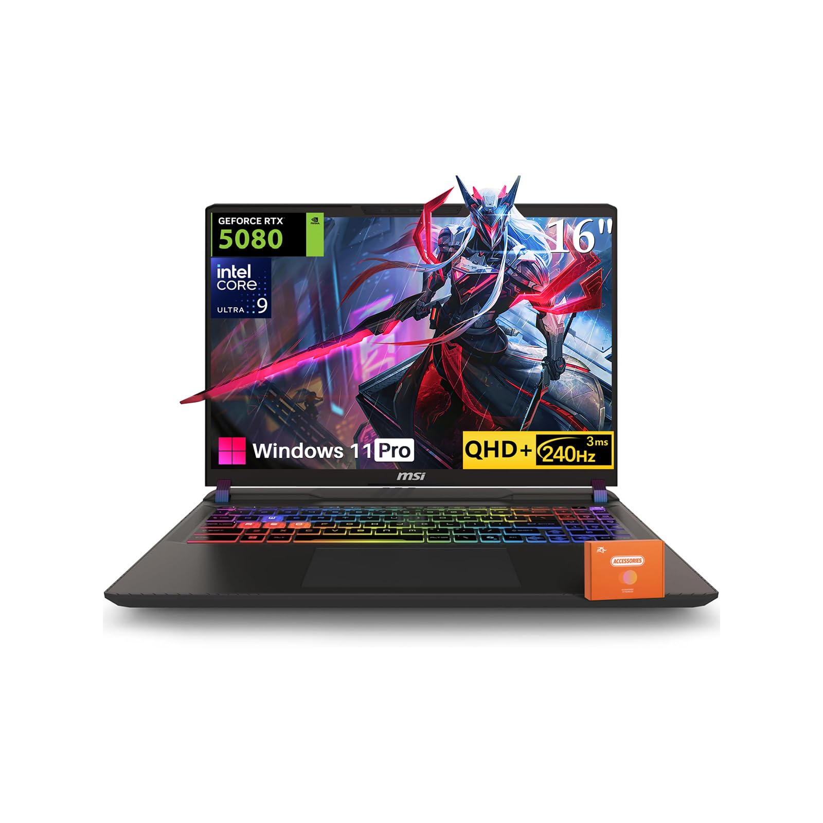 Vector 16 HX AI Gaming Laptop, Intel Ultra 9 275HX(Up to 5.4GHz), NVIDIA RTX 5080 16GB GDDR7, 16" QHD+ 240Hz, Wi-Fi 7, 64 GB DDR5, 8 TB SSD, RGB Backlit Keyboard, Windows 11 Pro, w/Accessories