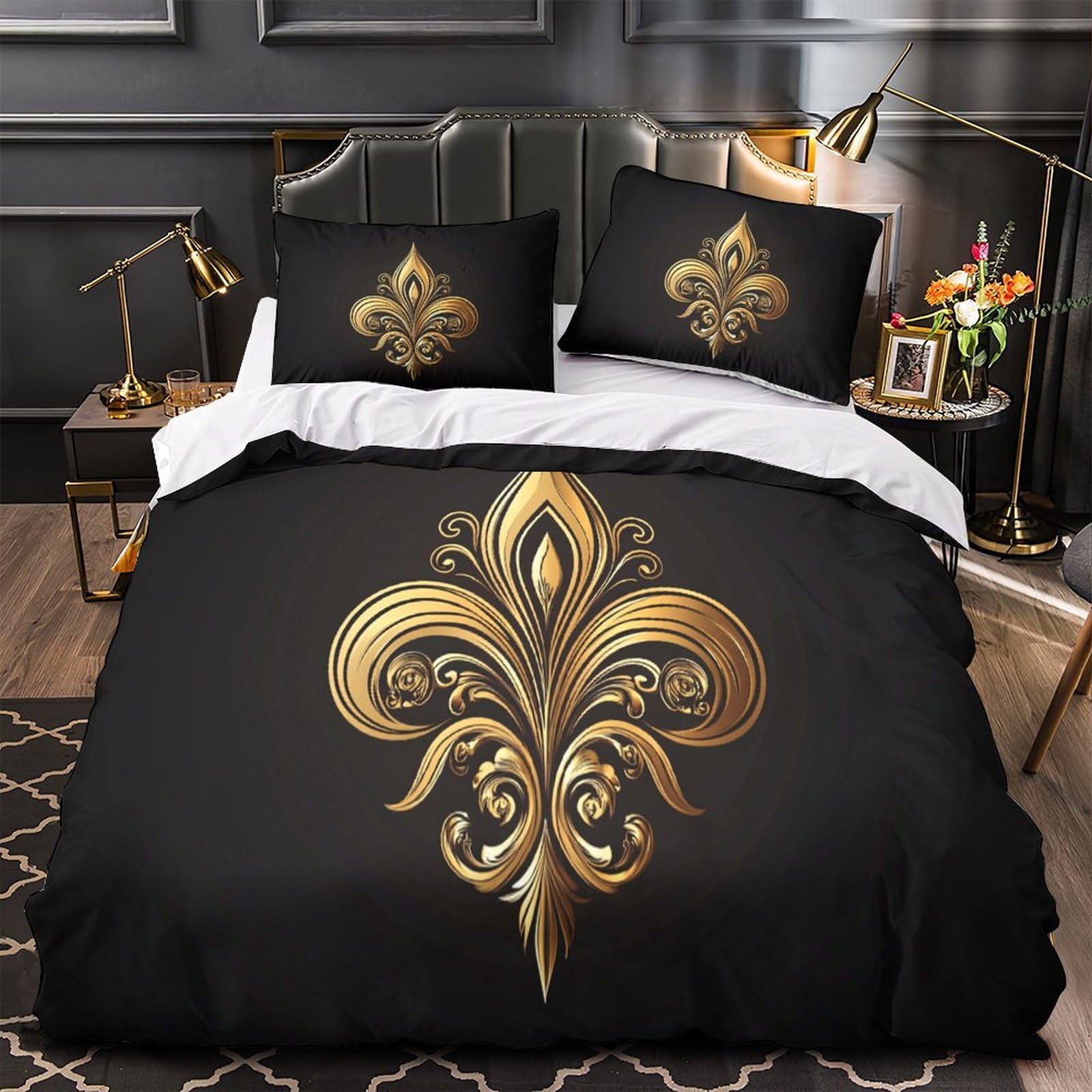 Housse de couette baroque fleur 3D 135x200 microfbre