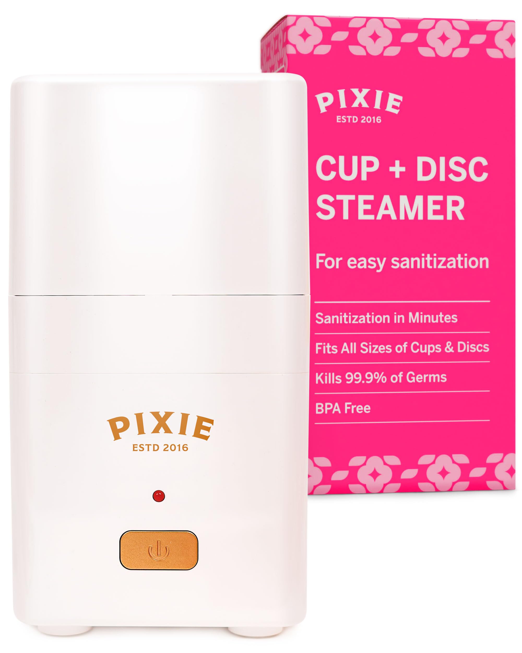 Pixie – Stérilisateur vapeur pour coupe menstruelle – Nettoyez votre cup et éliminez 99,9% des germes grâce à la vapeur – 3 minutes pour une cup stérile ! Minuteur avec arrêt automatique