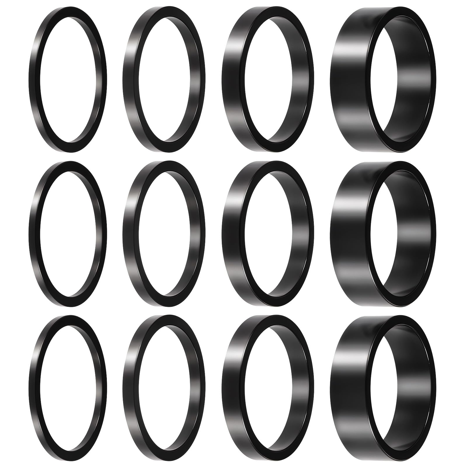 12PCS Headset Spacers, 4 Sizes Aluminium Alloy Bike Stem Spacers, Black Stem Spacer, Fit for 1-1/8 Inch Stems Mountain Bike Road Bikes Handlebar (10mm 5mm 3mm 2mm)