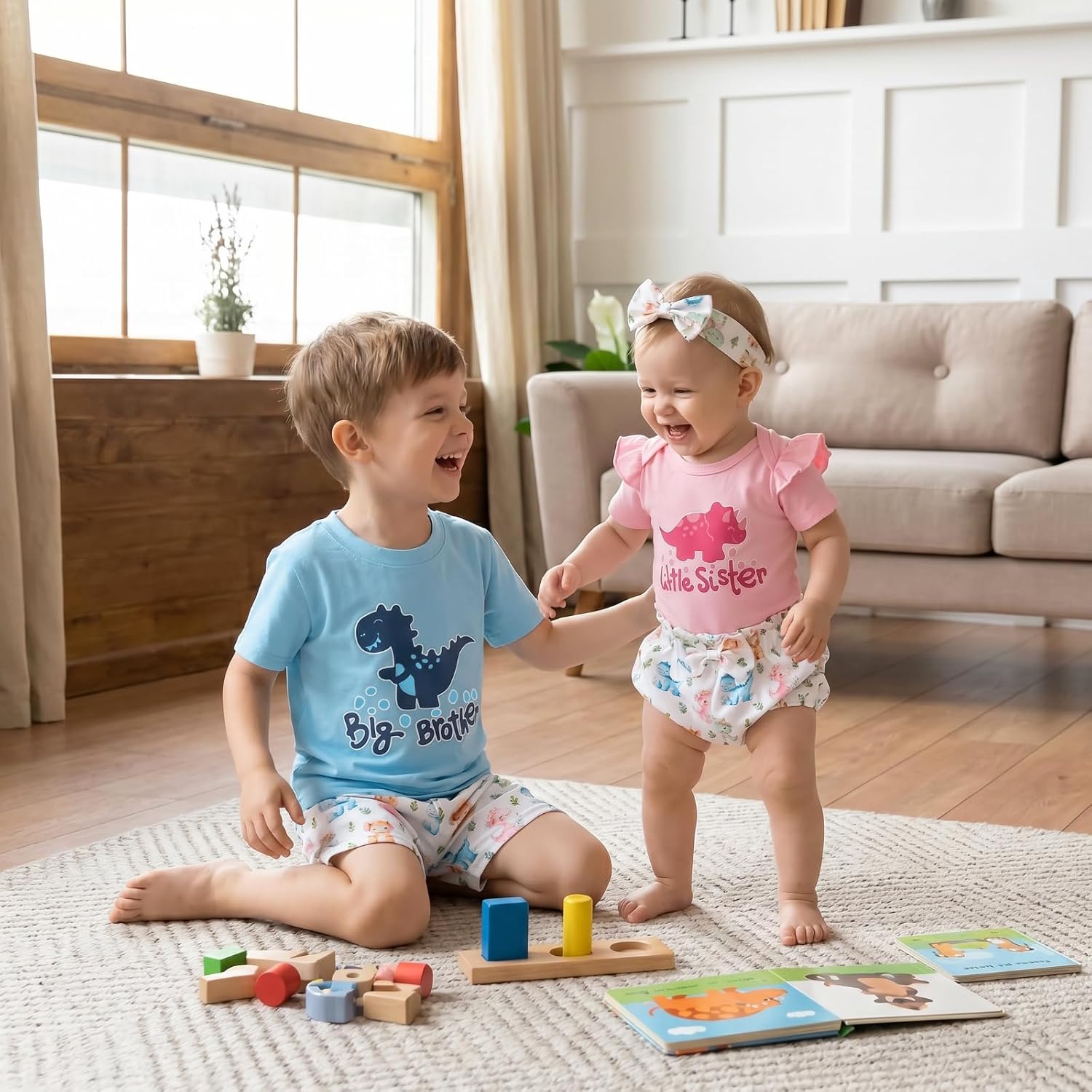 AMAWMW Big Sister Little Sister Matching Outfits Toddler Baby Girl Summer Clothes Short Sleeve Romper Ruffle Skirt 3PC Set