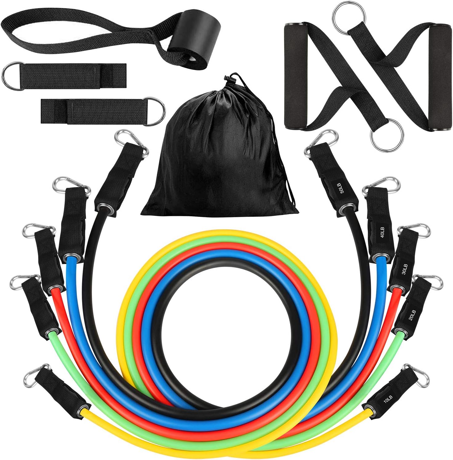 Resistance Bands Set, SEEHONOR Upgraded Workout Bands Include 5 Stackable Exercise Bands with Handles, Legs Ankle Straps, Door Anchor and Carry Bag for Resistance Training Home Workouts