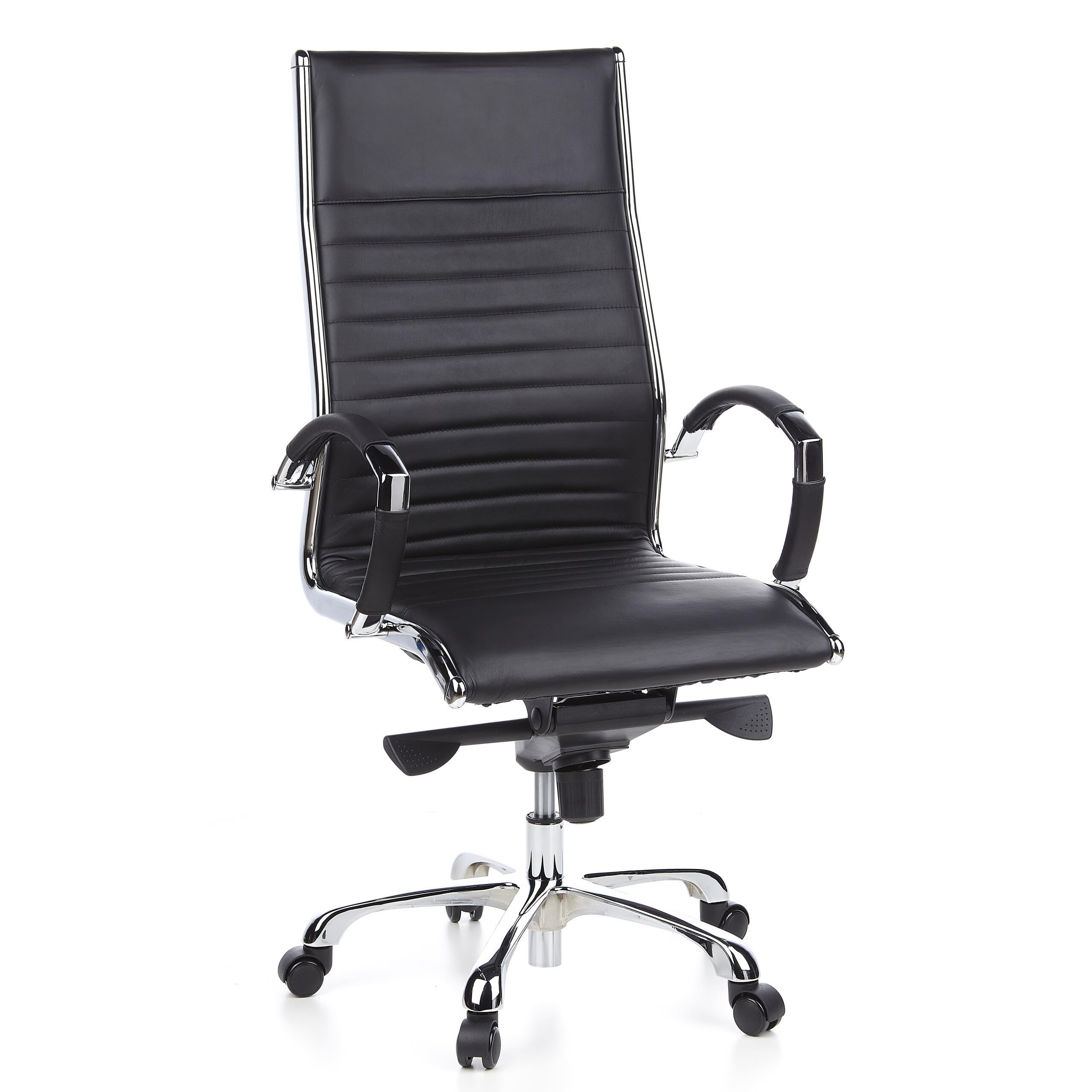 hjh OFFICE 660500 Profi Chefsessel Parma 20 Leder Schwarz Bürostuhl Drehstuhl, hohe Rückenlehne ergonomisch
