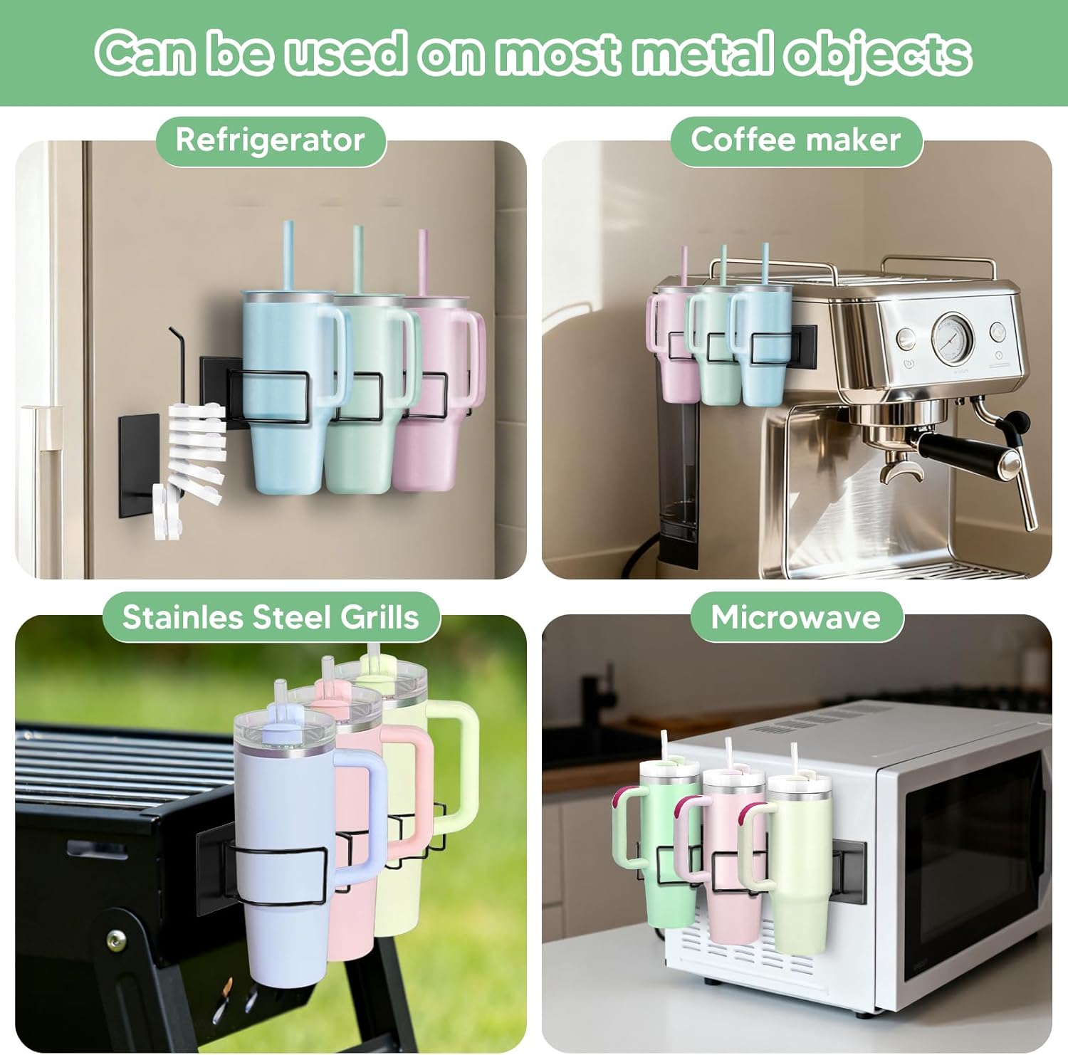 Stanley Magnetic Cup Holder for Refrigerator Water Bottle Storage, Suitable for Stanley 30/40 oz, 3 Stanleys Cup Holder&2 lid Hook, Stanleys Cup Accessories, Thoughtful Gift for Tumbler Fans - Image 6