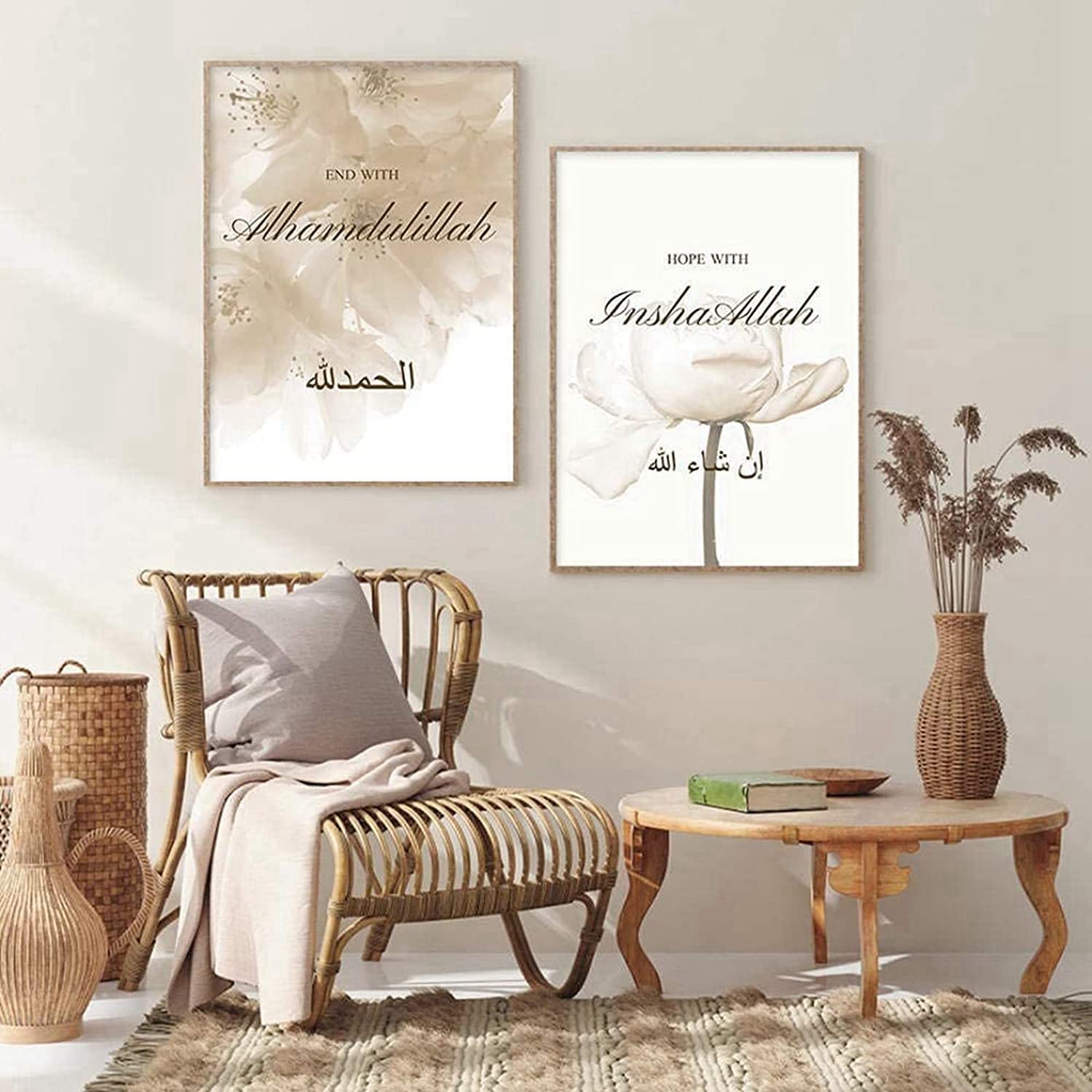 LPFNSF Poster lslamique beige décoration d'art moderne arrière-plan décoration murale image maison à la mode chambre à coucher salon peinture sur toile sans cadre (60 x 90 cm x 3)