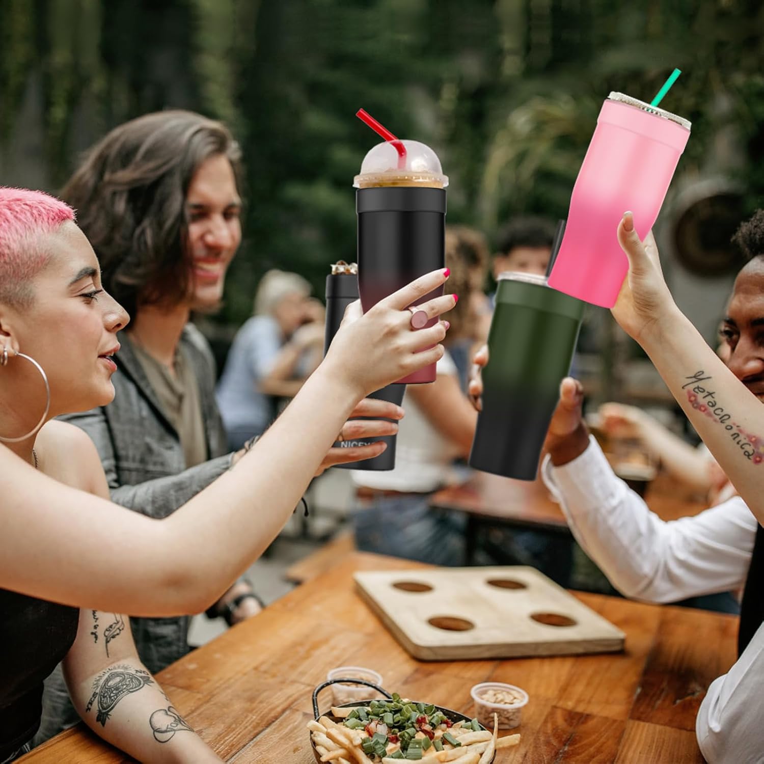 Universal Iced Coffee Sleeve - Upgraded Double Wall Reusable Stainless Steel Holder Sleeves Insulator for Cold Drinks Fits Starbucks Dunkin Donuts McDonalds Small Medium Large Cup (Sakura) - Image 6