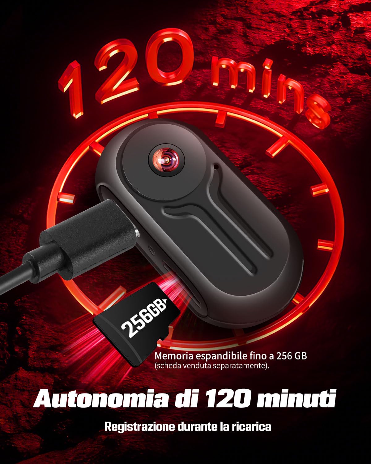 Mini Action Cam 1080P con Display da 0,85 pollici, BodyCam Magnetica con Grandangolo da 120°, Clip Posteriore a 360°, Batteria da 120 Minuti, Telecamera Portatile, Telecamera Moto