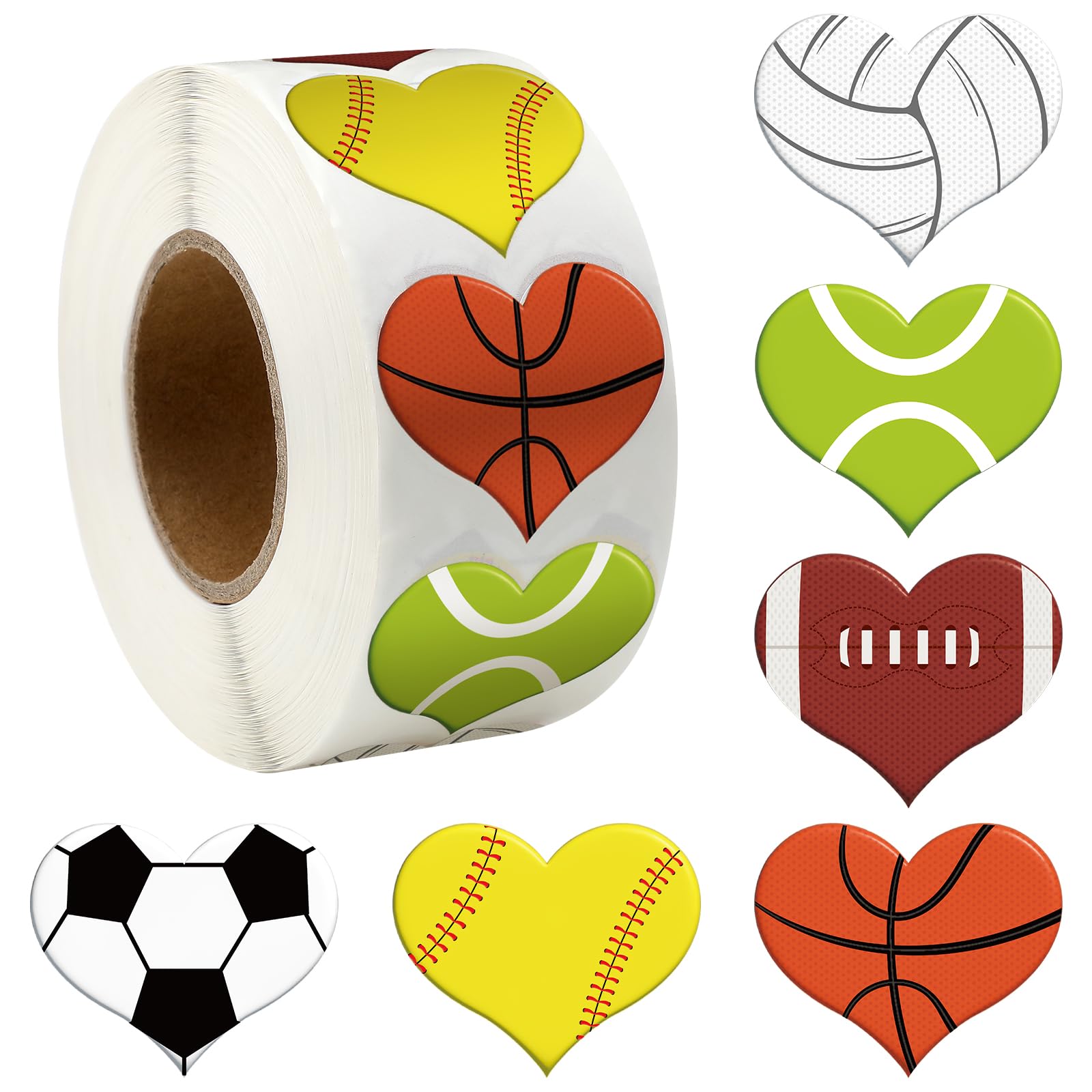 Noveread 1000 Pcs Valentine‘s Day Stickers for Kids Heart Stickers Basketball Football Baseball Soccer Decal Valentines Day Gifts for Kids Sports