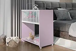 Mini Berço Portátil com Rodízios E Colçhao 2 em 1 + Mesa Infantil Multiuso com Prateleiras Rose