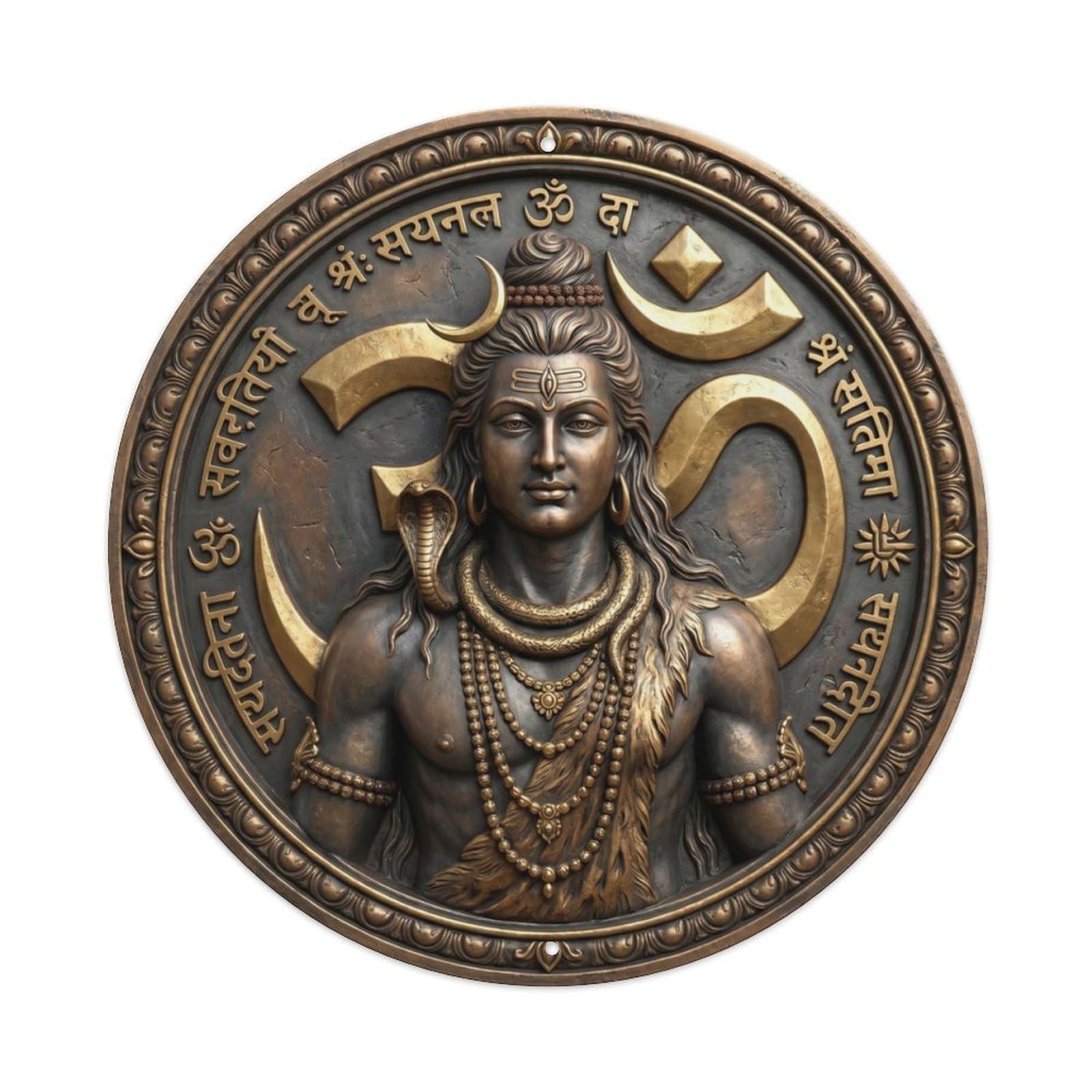 Fqcyn Style Hindu Deity Shiva Om Symbol Sacred Sound Mantra Relief Sculpture Metal Tin Sign Plaque Wall Decor For Cafe, Club Bar, Office, Home Garden Round Metal Poster 8X8inch