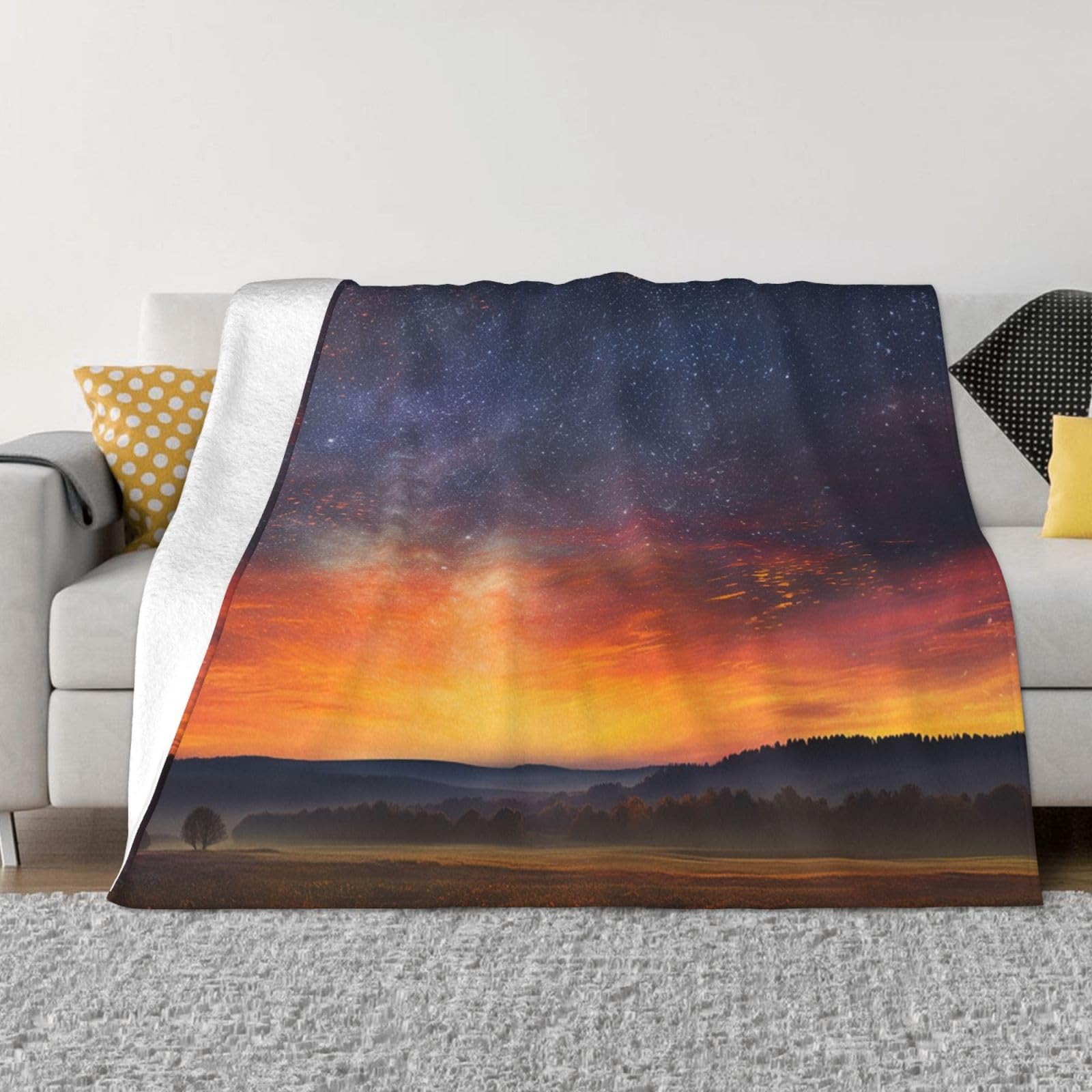 Couverture microfibre pour soirées canapé devant le coucher de soleil