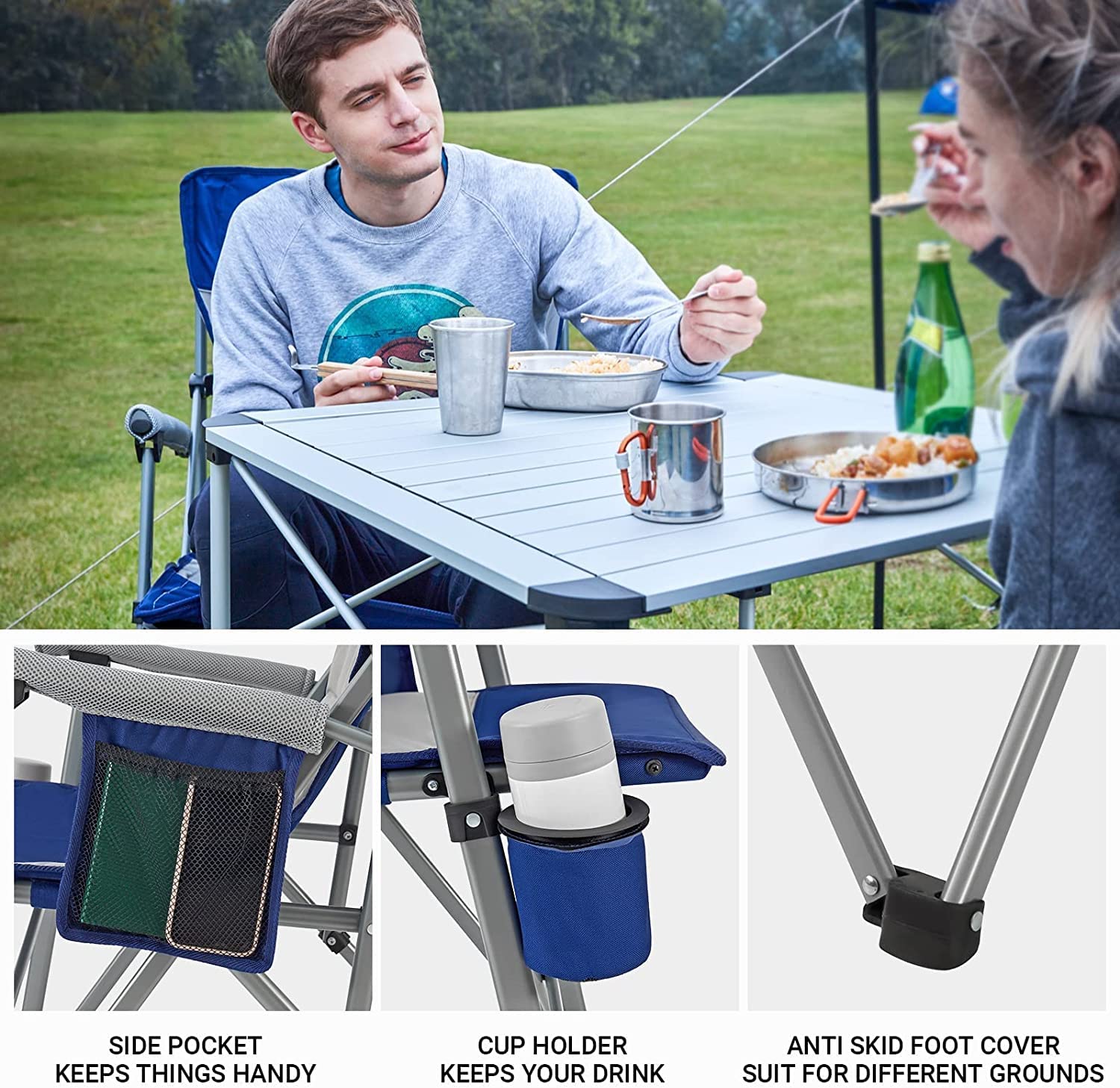 KingCamp Folding Camping Chair With Large-Angle Backrest - Padded Outdoor Chair With Cup Holder