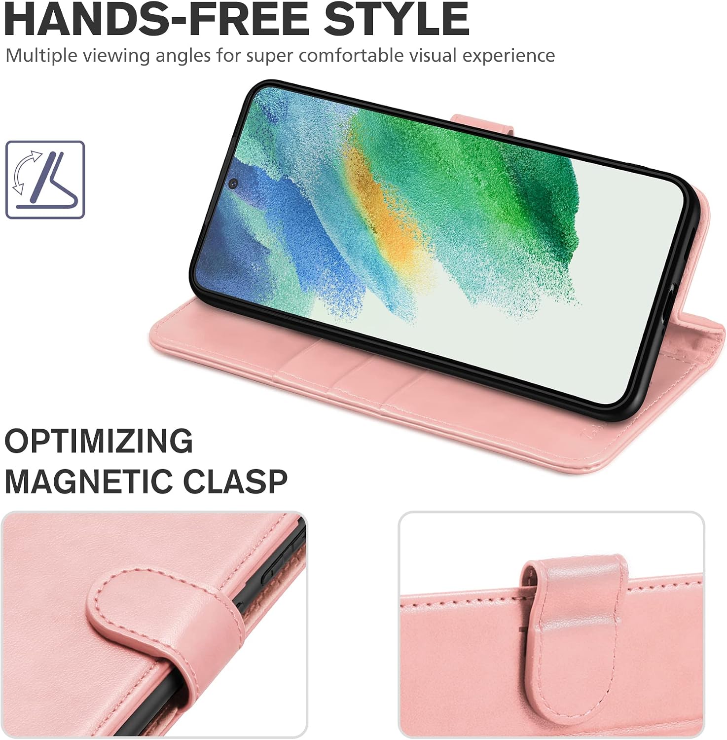 TUCCH Wallet Case for Galaxy S22+ Plus, Magnetic PU Leather Stand [RFID Blocking] Card Slots Protective Folio Flip Cover [TPU Shockproof Interior Case] Compatible with Galaxy S22+ 6.6-Inch, Rose Gold