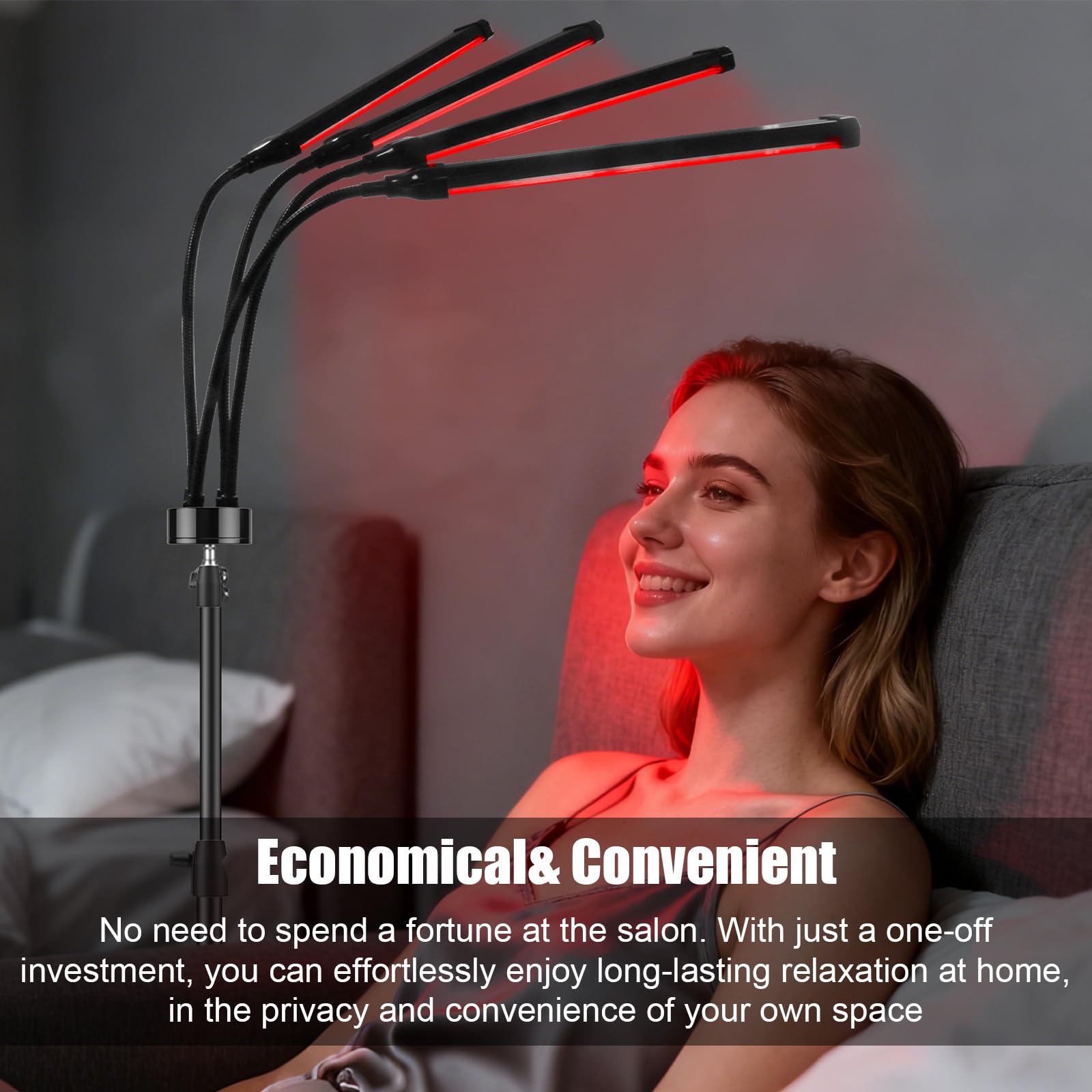 Rotlichtlampe mit Ständer, Infrarotlampe mit 660nm 850nm, 4 LED-Köpfe, 5 Helligkeitsstufen & Timer, freihändige Rotlicht Anwendung für Rücken, Nacken, Schulter & Beine