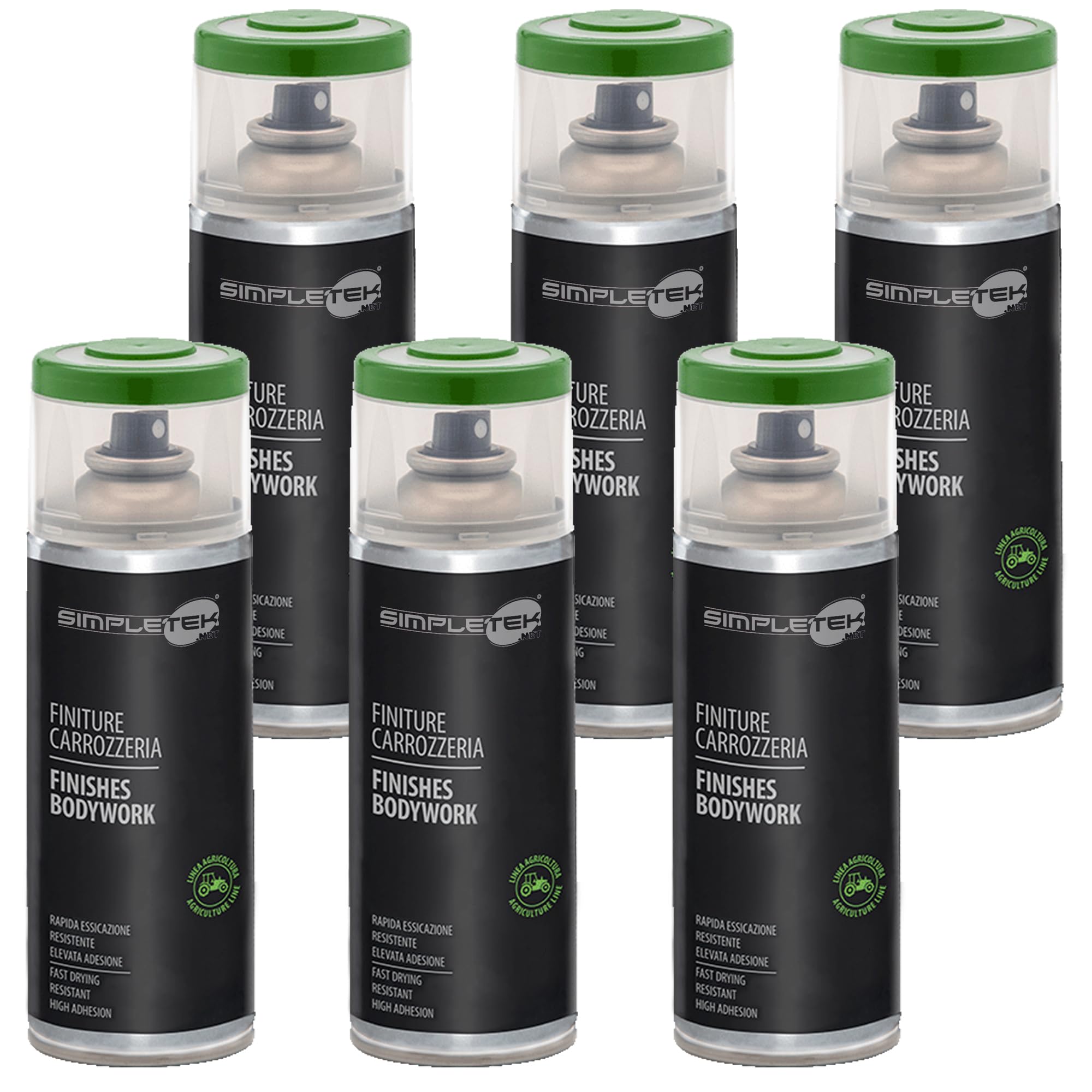 SIMPLETEK - 6X Bombolette Spray Vernice Veicoli Verde Compatibile con John Deere Carrozzeria Finiture Agricola 400 ml V400CAR.6 (Kit da 6 pezzi)
